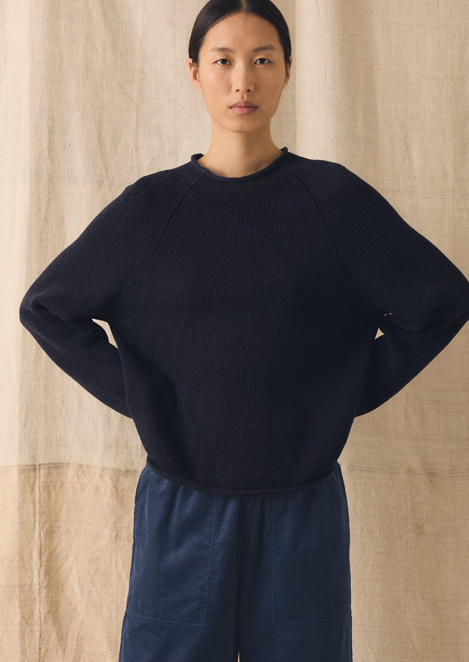 Organic Cotton Linen Easy Sweater | Dark Navy