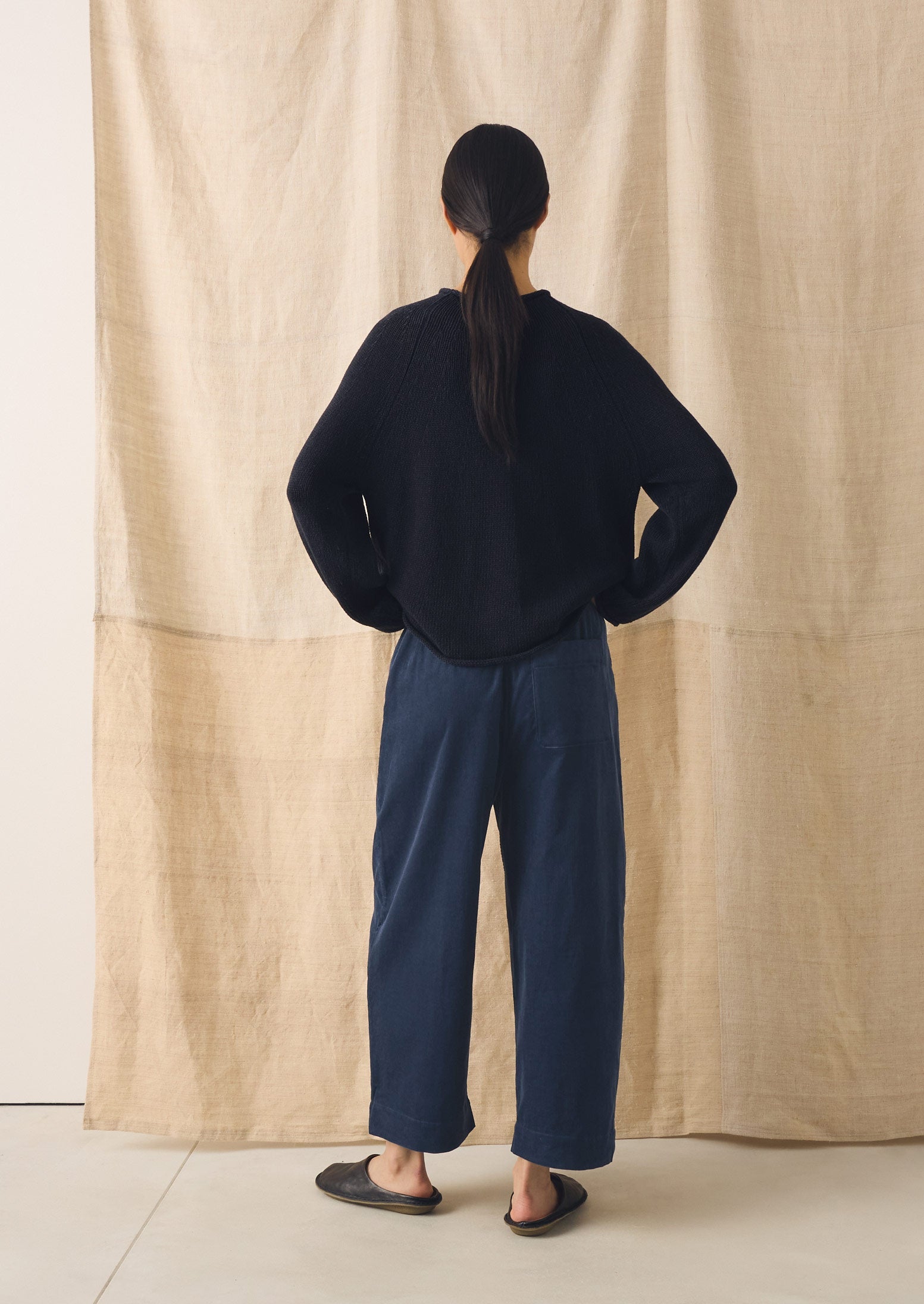 Organic Cotton Linen Easy Sweater | Dark Navy