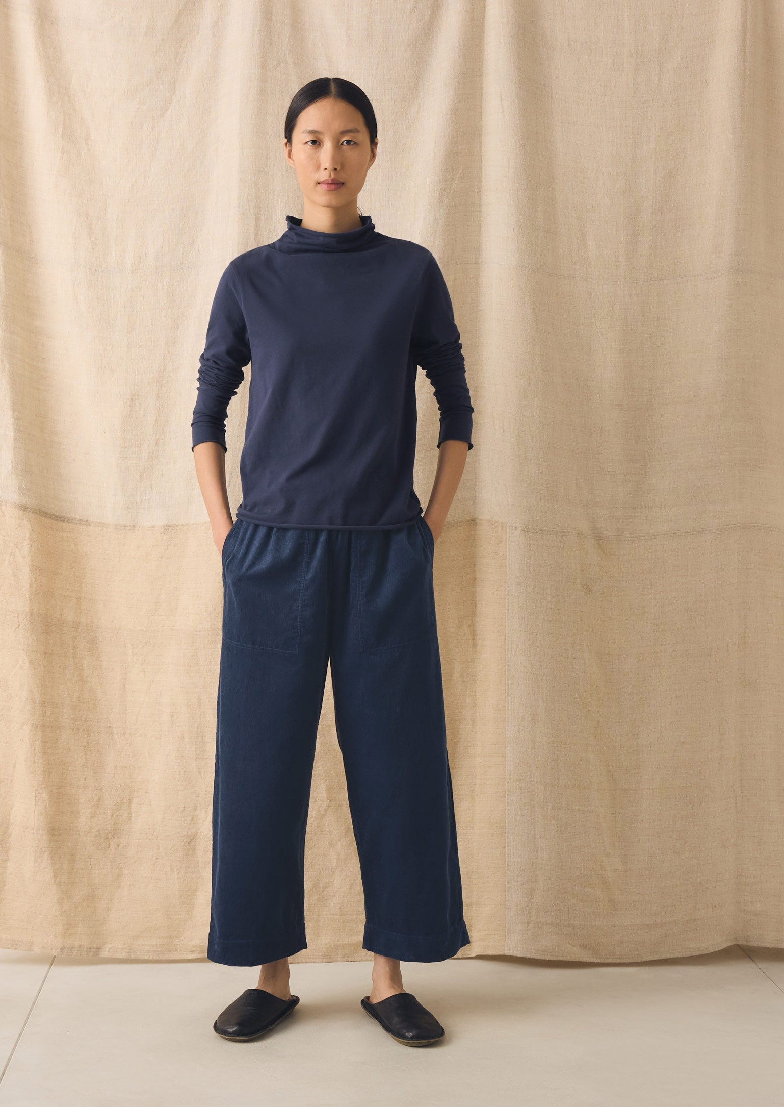 High Neck Soft Cotton Tee | Ink Blue