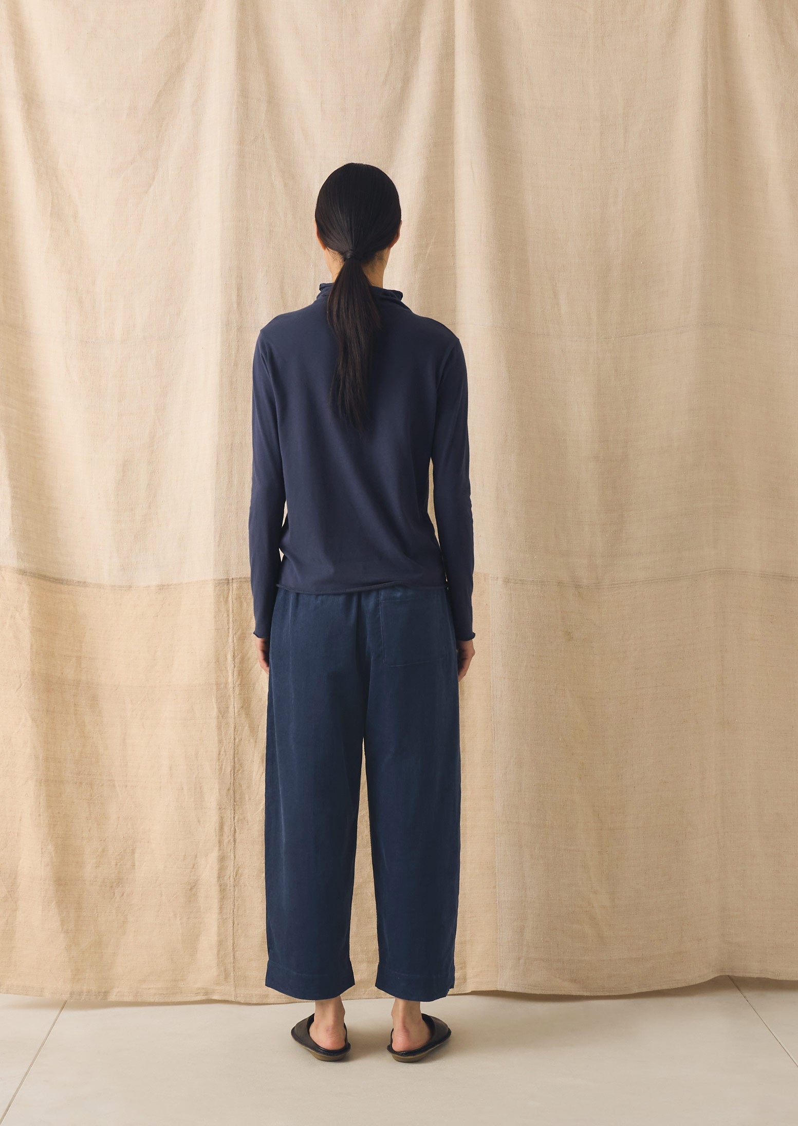 High Neck Soft Cotton Tee | Ink Blue