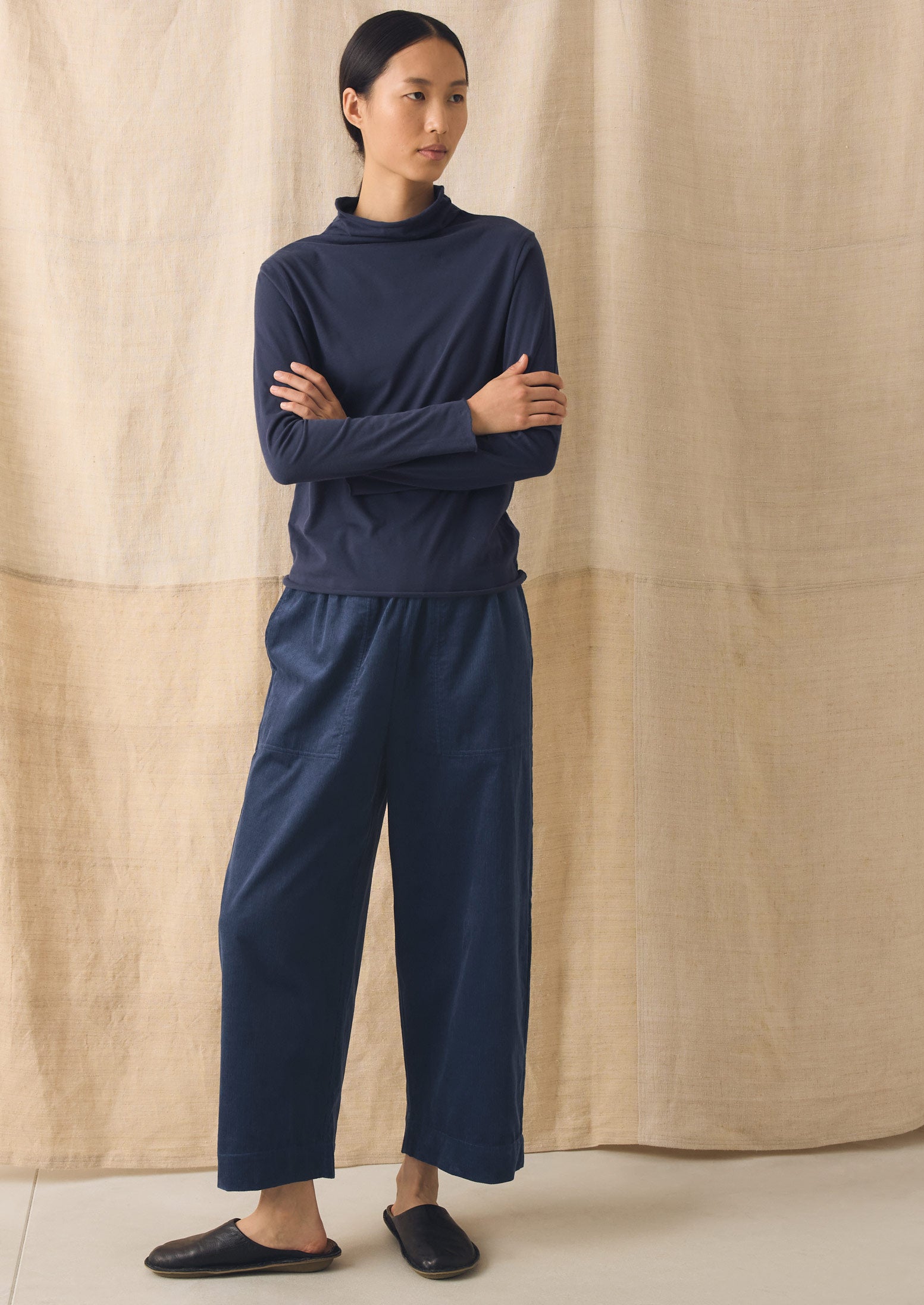 High Neck Soft Cotton Tee | Ink Blue