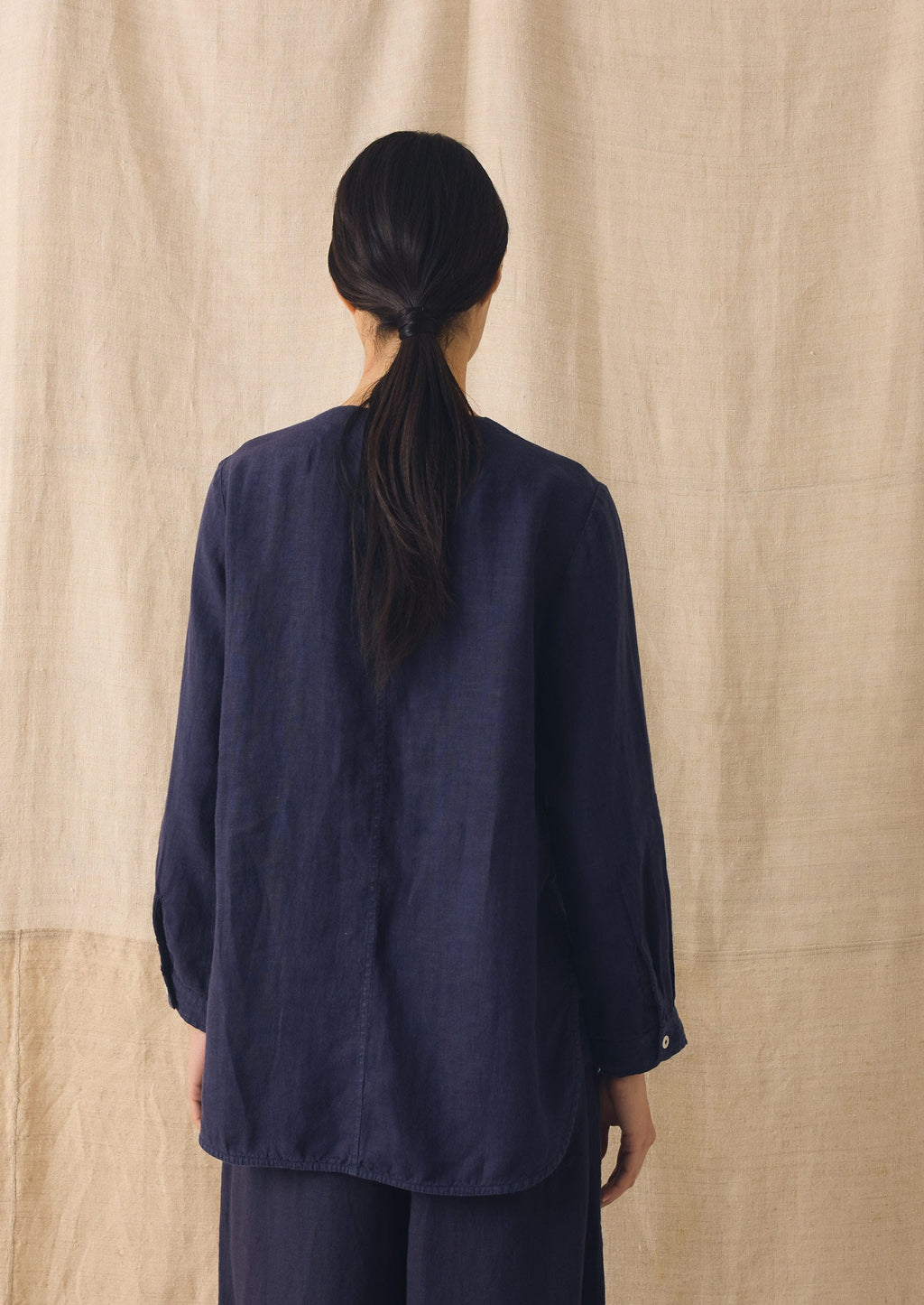 Garment Dyed Linen Chef Shirt | Blueberry
