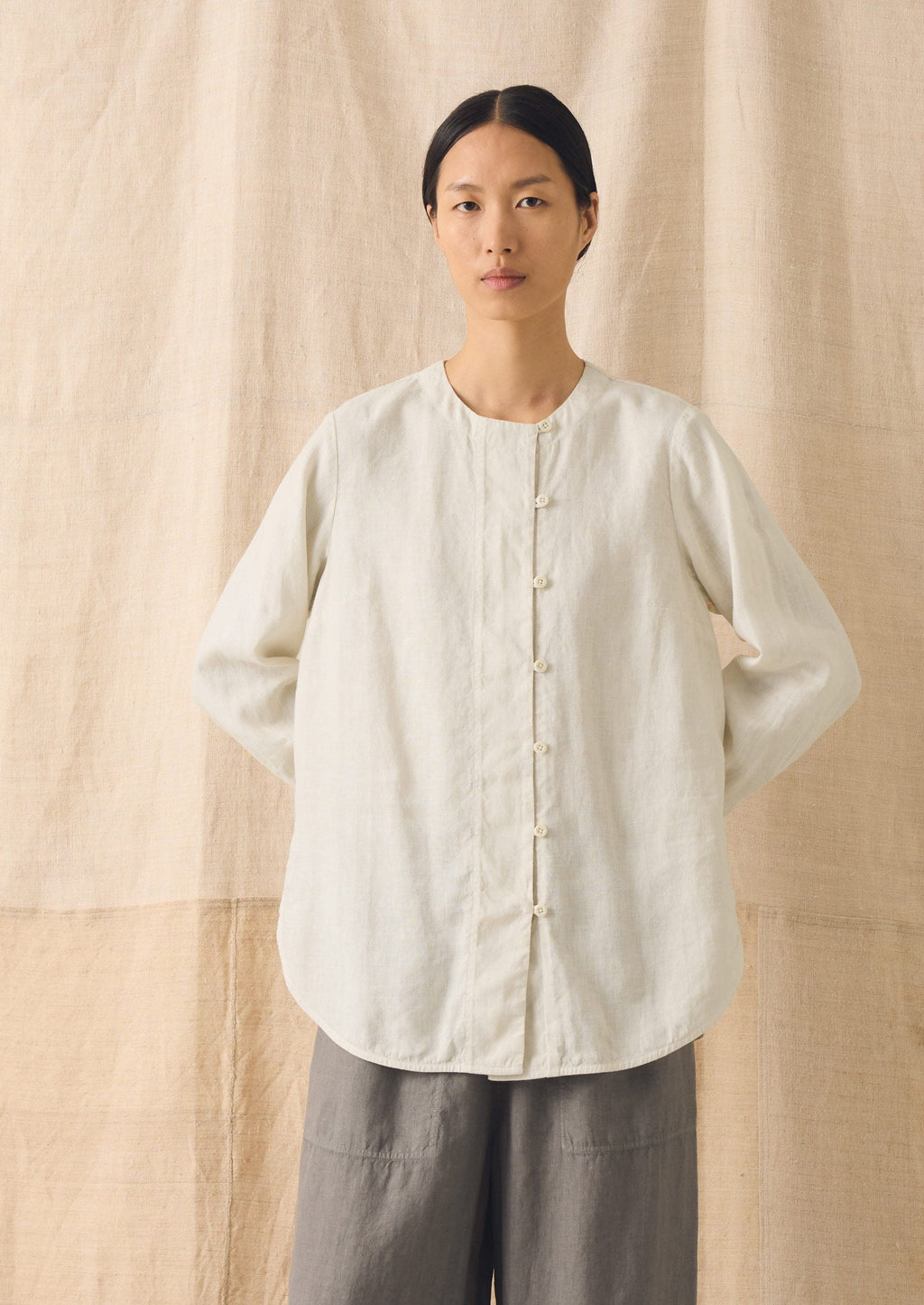 Garment Dyed Linen Chef Shirt | Oat