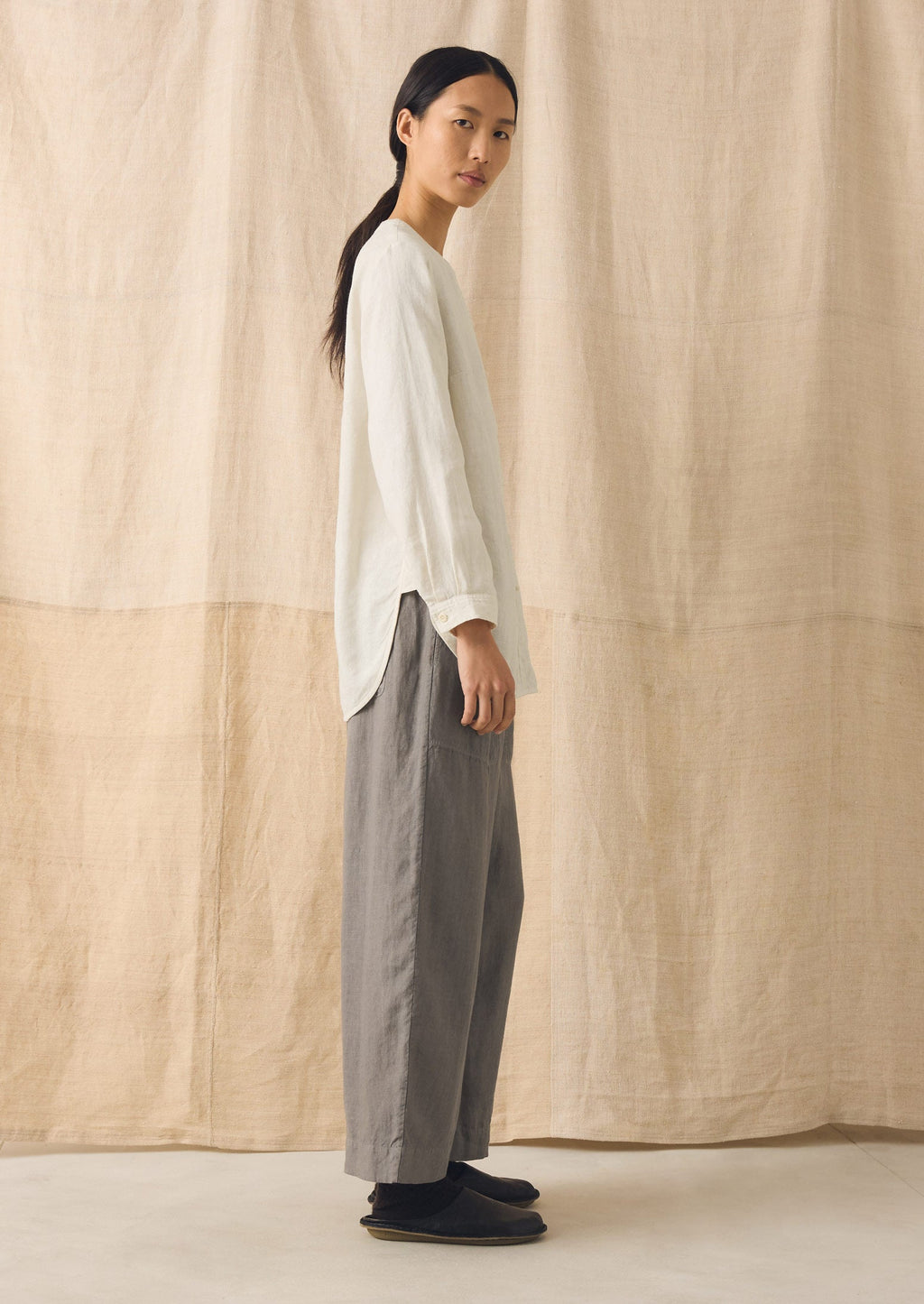 Garment Dyed Linen Chef Shirt | Oat