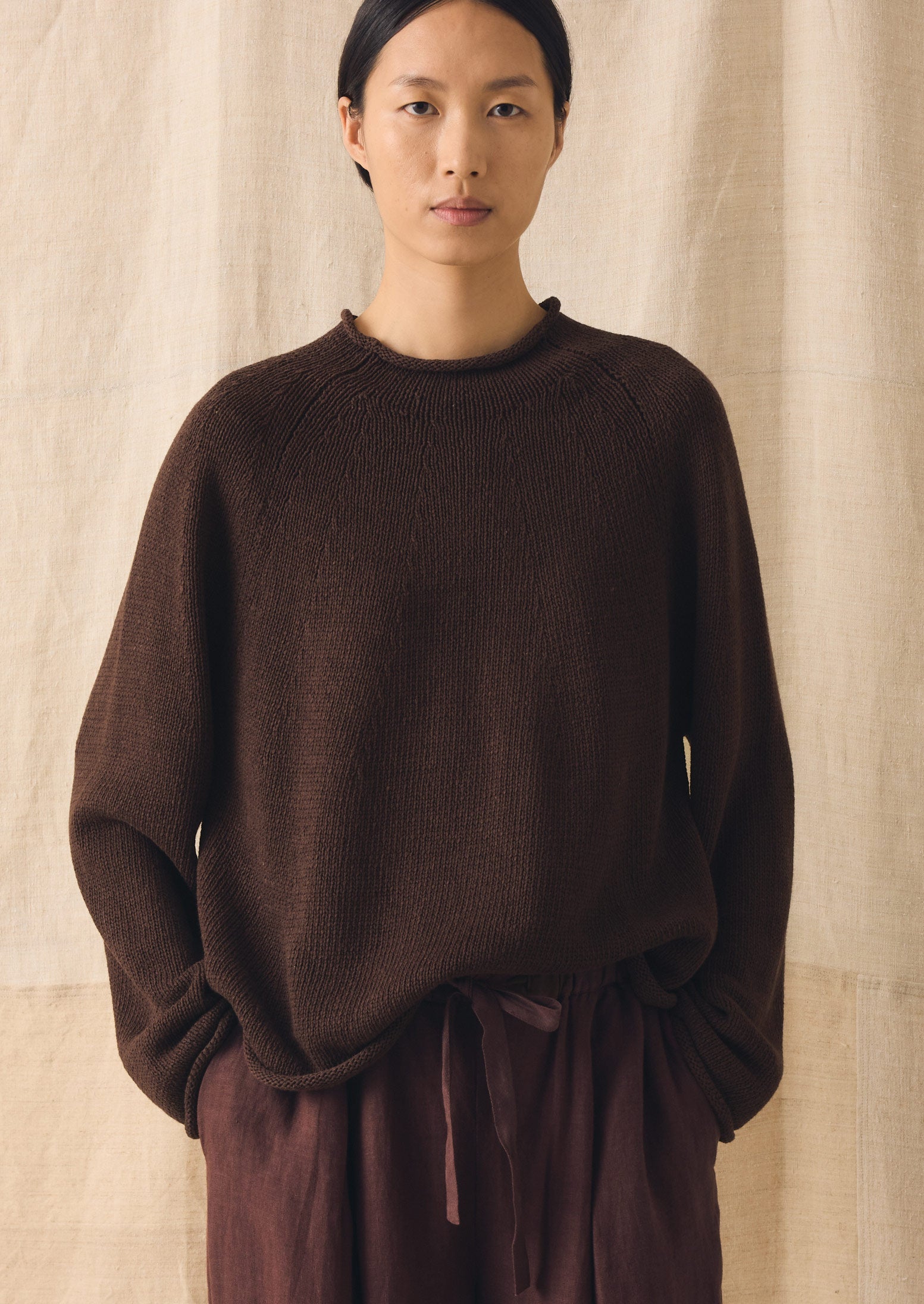 Organic Cotton Linen Easy Sweater | Bitter Chocolate