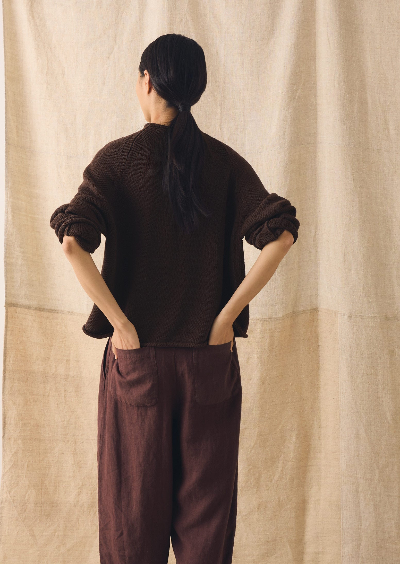 Organic Cotton Linen Easy Sweater | Bitter Chocolate