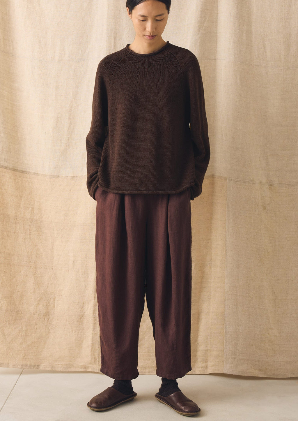 Organic Cotton Linen Easy Sweater | Bitter Chocolate
