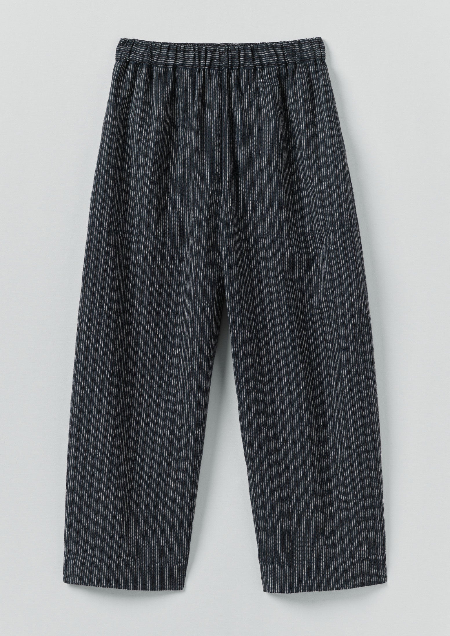 Stripe Linen Cotton Barrel Leg Trousers | Shadow Blue/Black