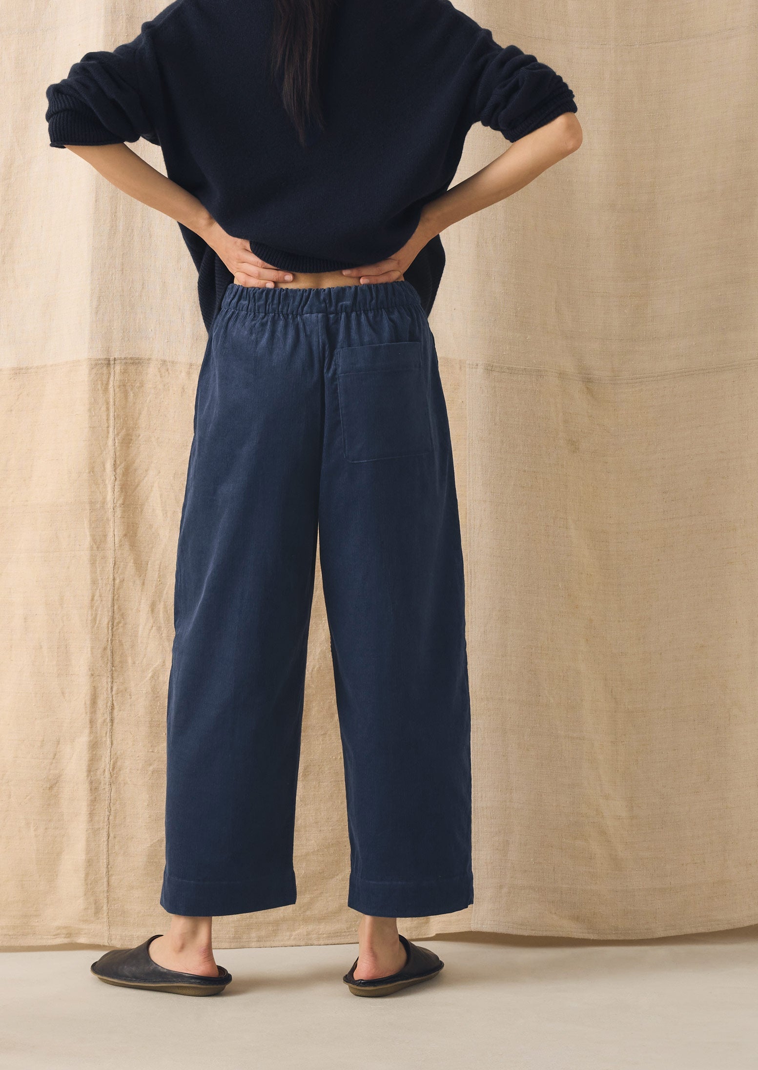 Organic Cord Barrel Leg Trousers | Denim Blue