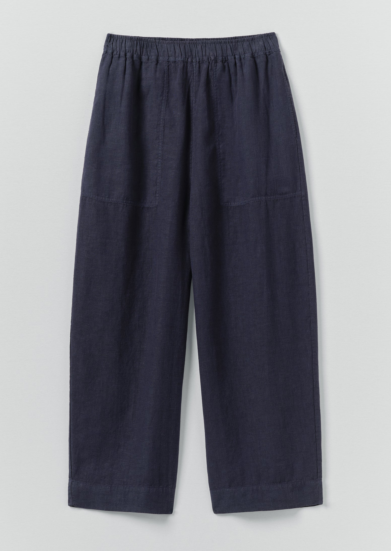 Garment Dyed Linen Barrel Leg Trousers | Blueberry