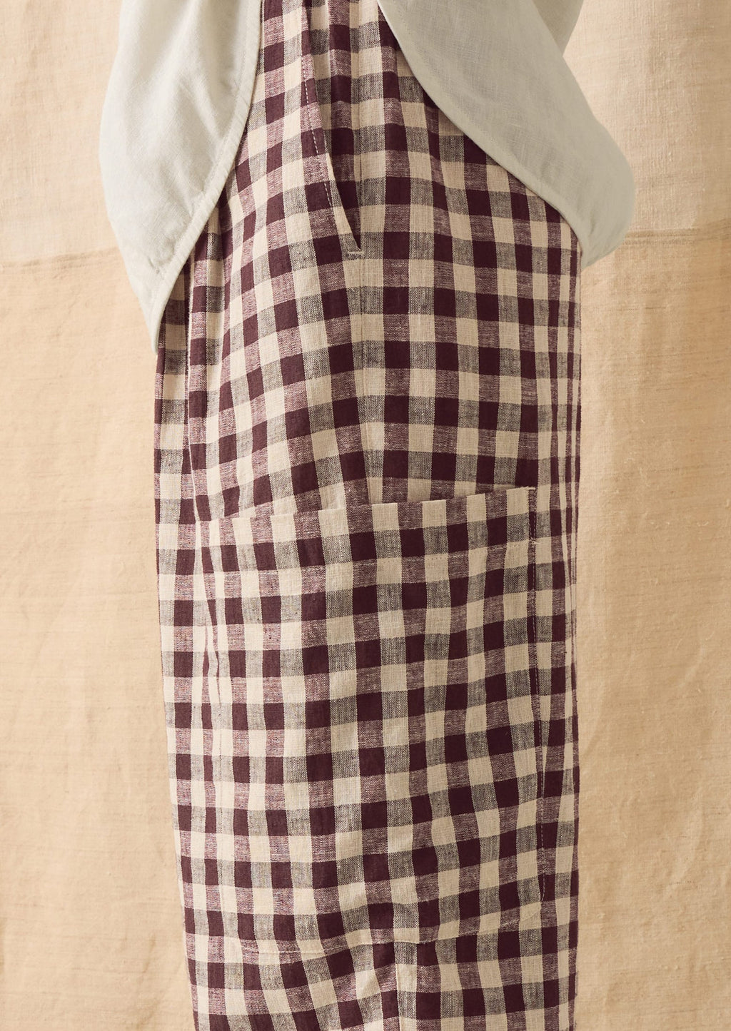 Gingham Linen Cotton Patch Pocket Trousers | Dark Chocolate/Ecru