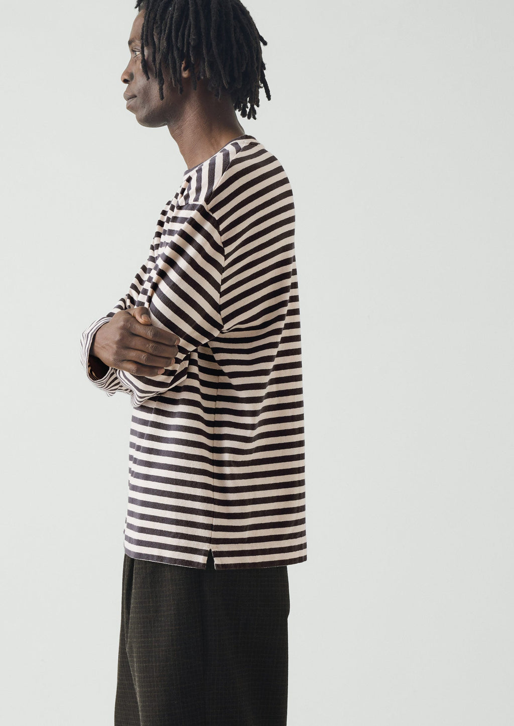 Chef Stripe Long Sleeve Cotton Tee | Slate/Vintage White
