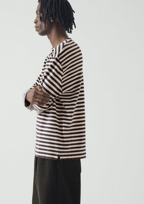 Chef Stripe Long Sleeve Cotton Tee | Slate/Vintage White