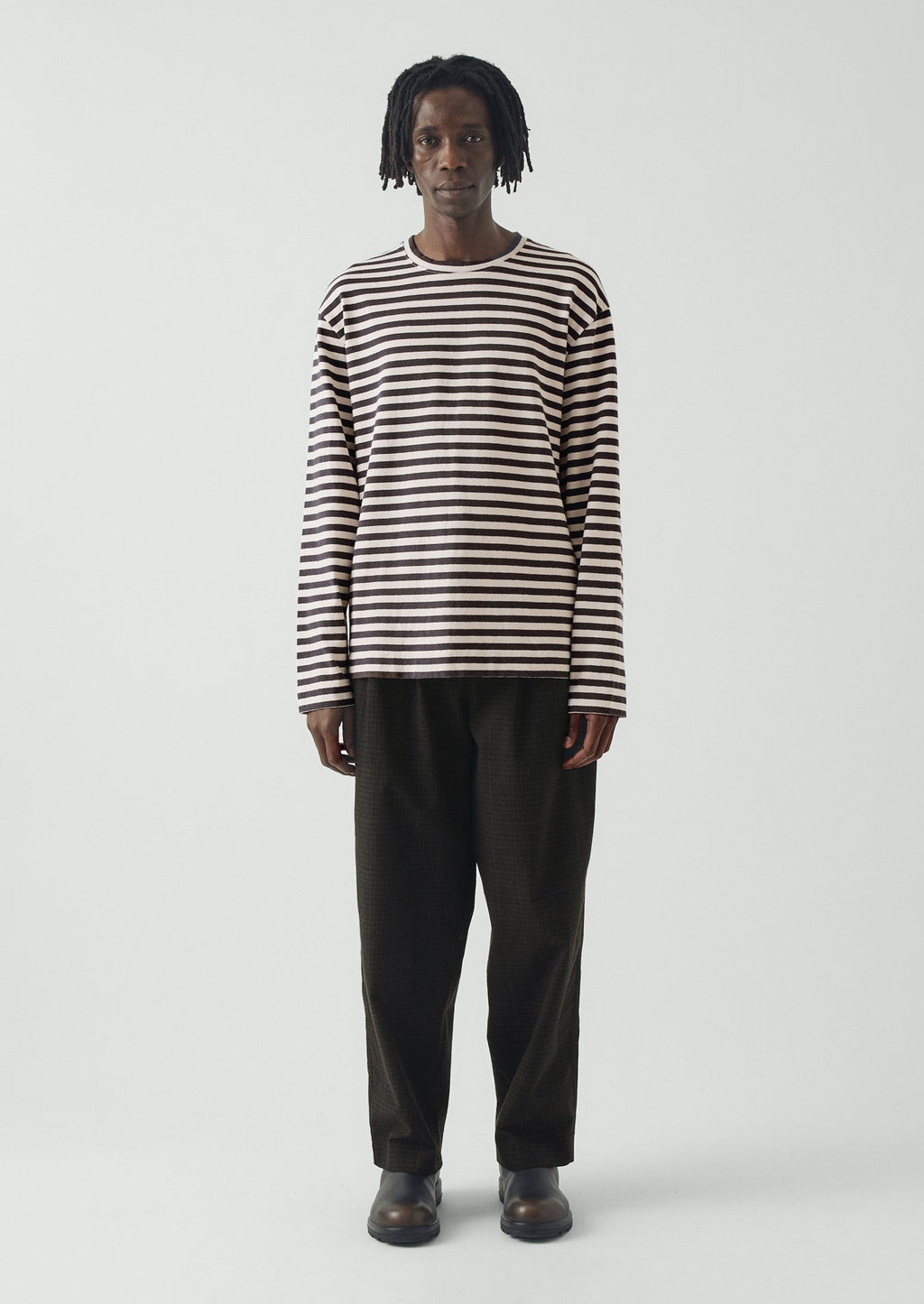 Chef Stripe Long Sleeve Cotton Tee | Slate/Vintage White