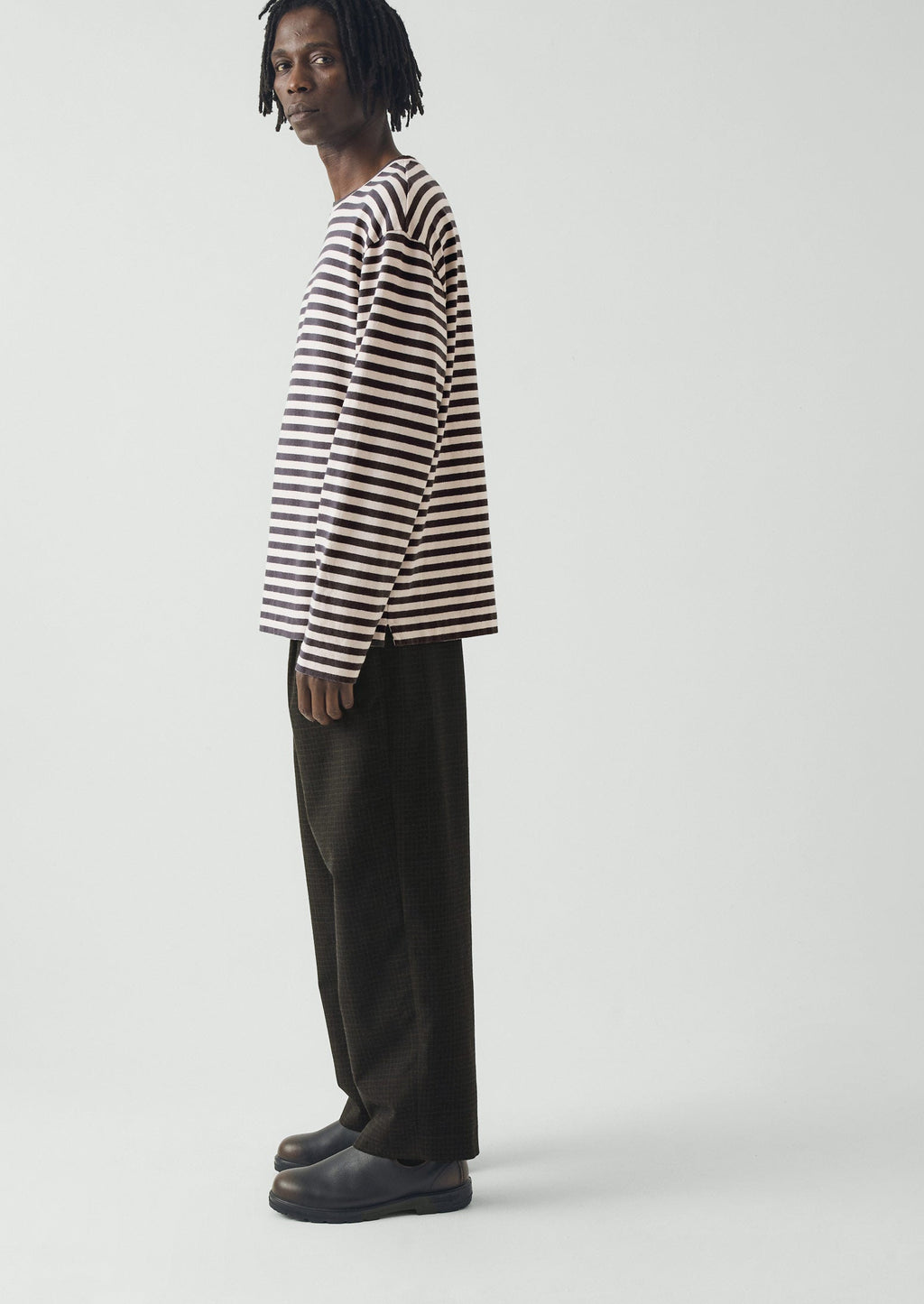 Chef Stripe Long Sleeve Cotton Tee | Slate/Vintage White