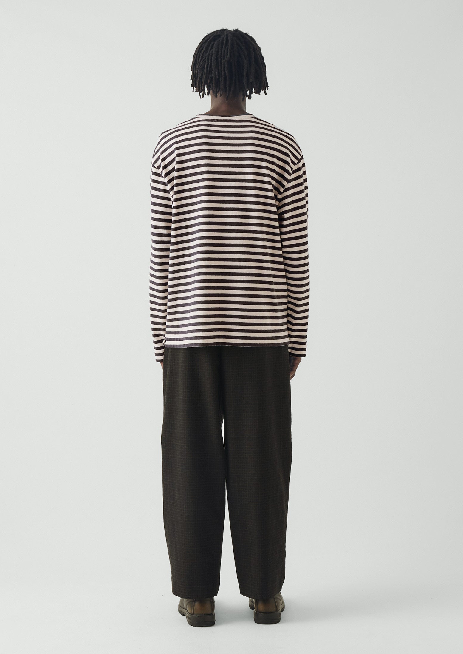 Chef Stripe Long Sleeve Cotton Tee | Slate/Vintage White