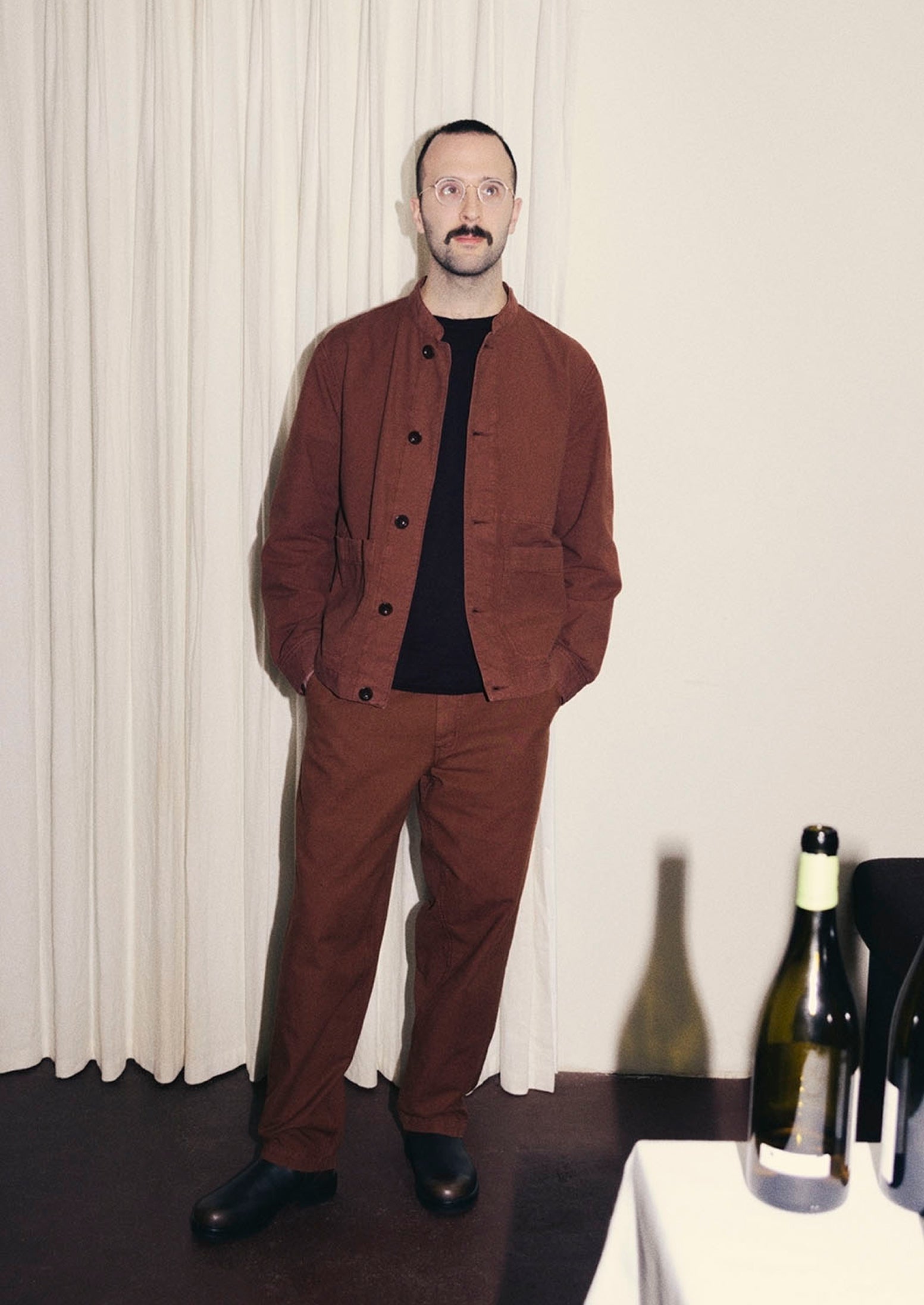 Garment Dyed Cotton Canvas Stand Collar Jacket | Cinnamon