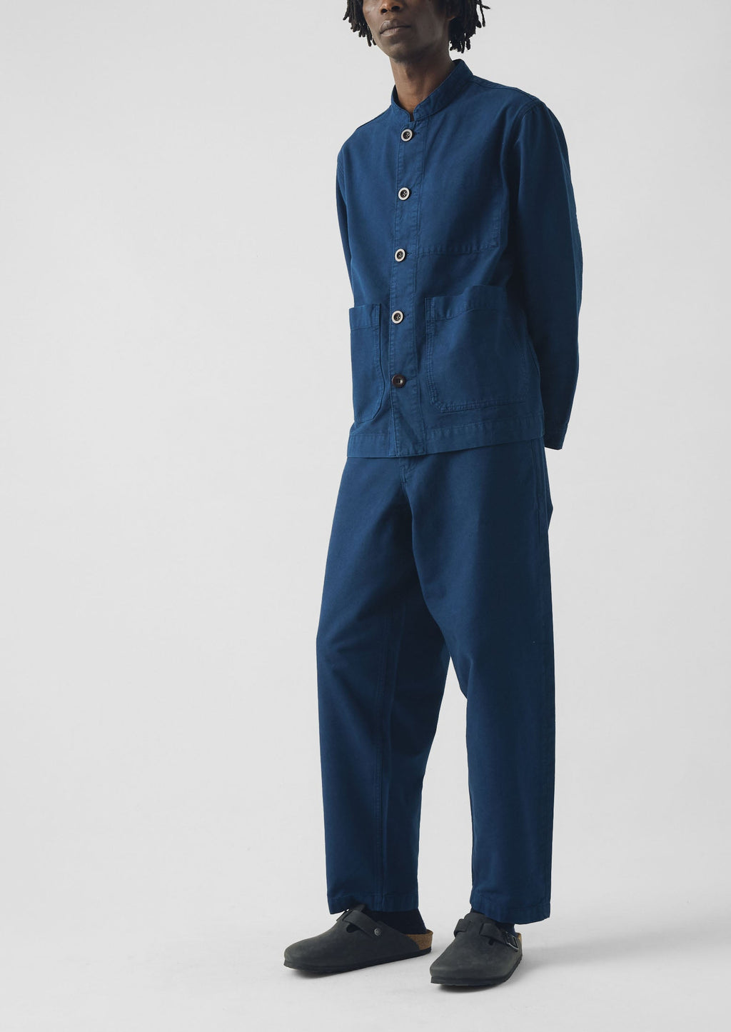 Garment Dyed Cotton Canvas Stand Collar Jacket | Uniform Blue