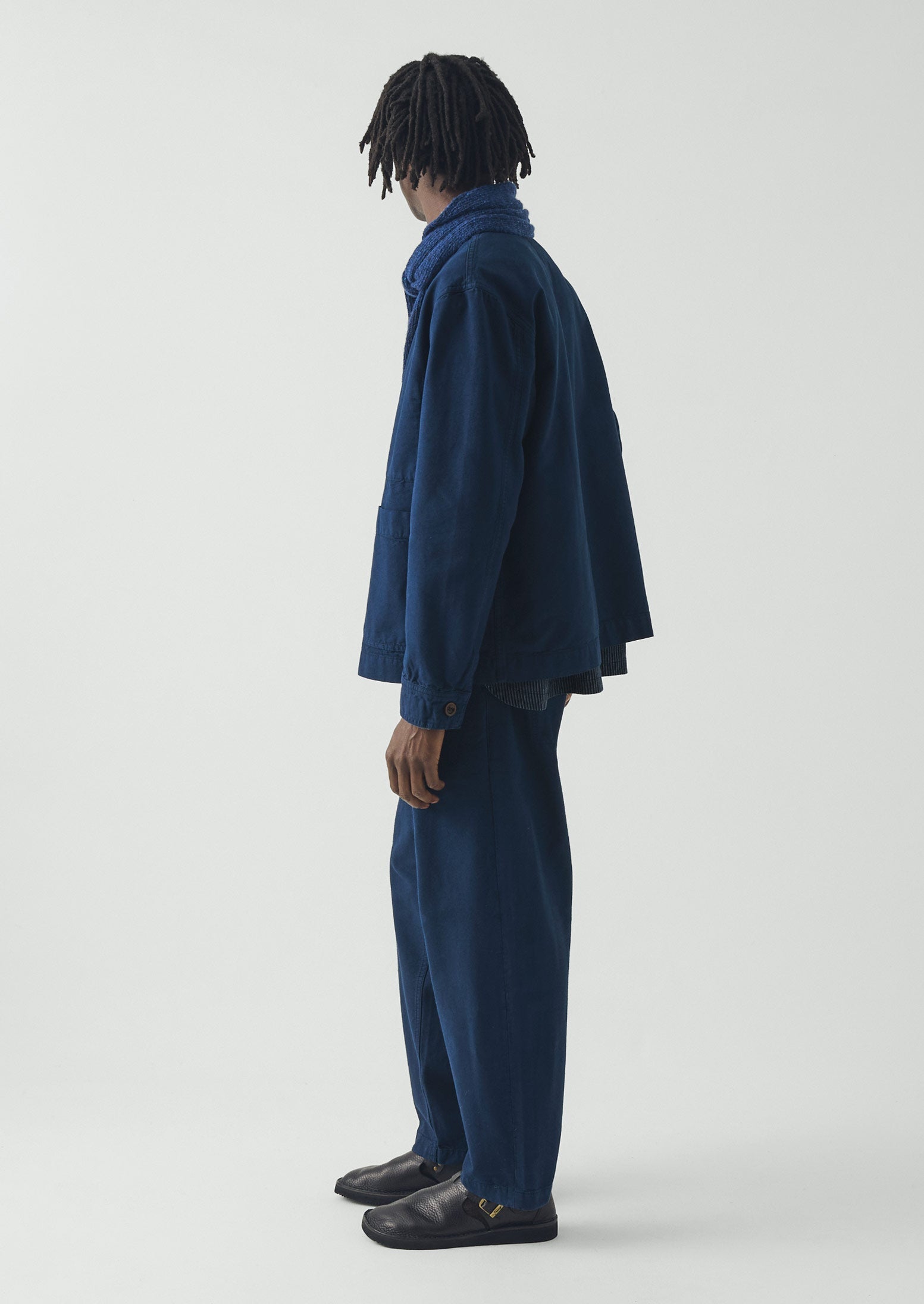 Garment Dyed Cotton Canvas Stand Collar Jacket | Uniform Blue
