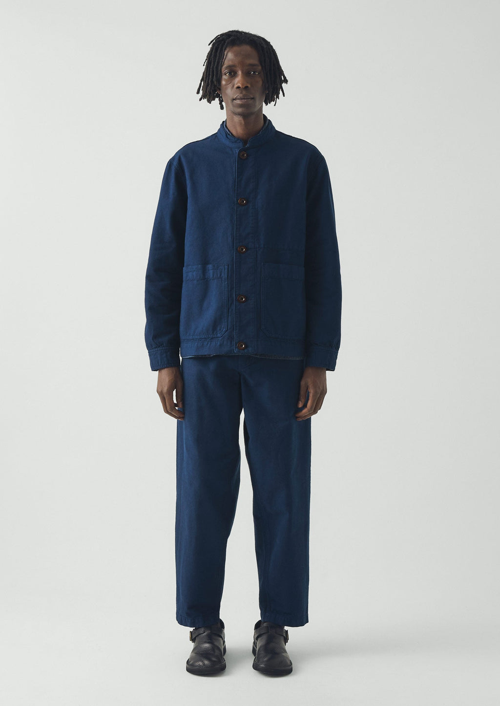 Garment Dyed Cotton Canvas Stand Collar Jacket | Uniform Blue