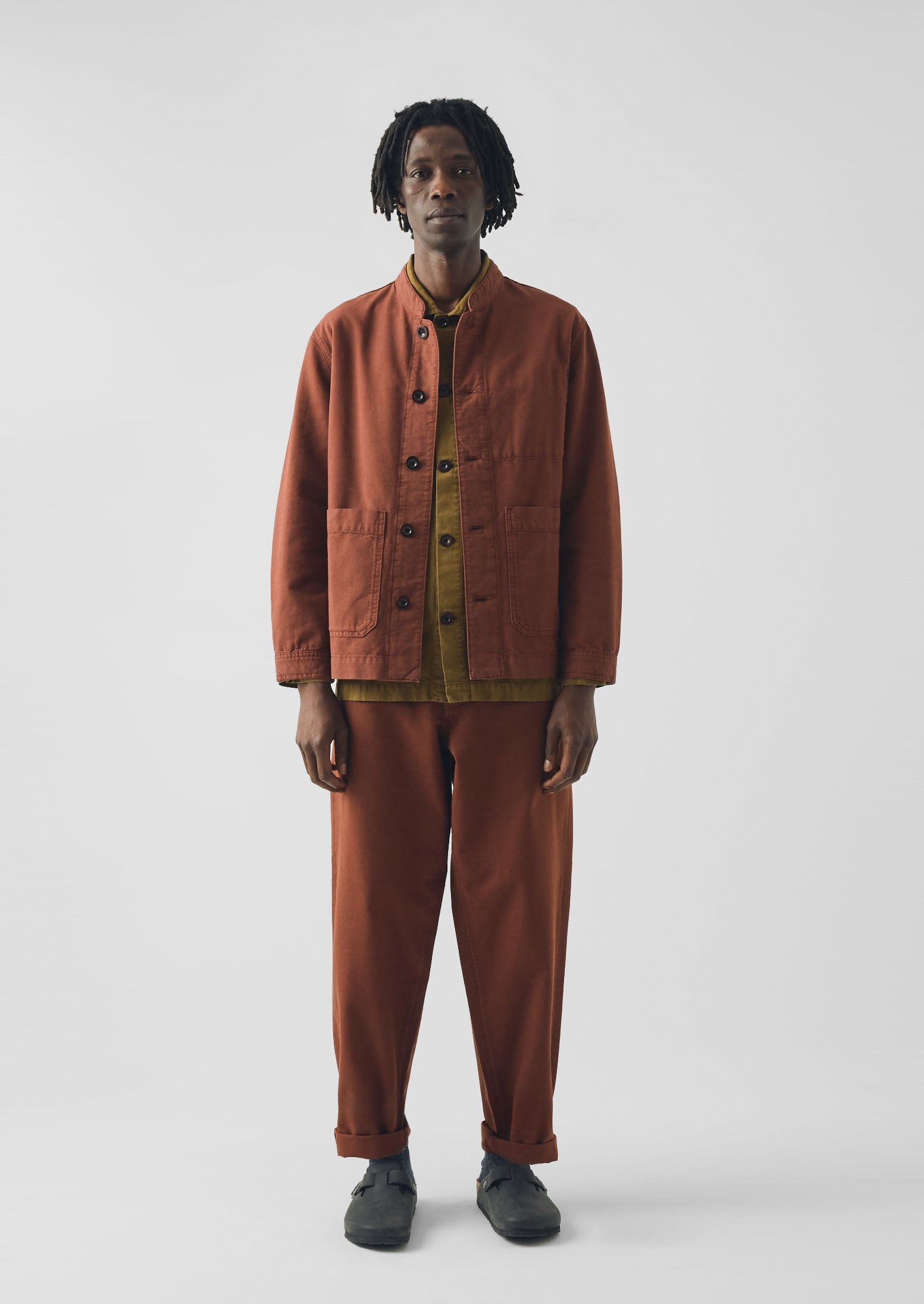 Garment Dyed Cotton Canvas Stand Collar Jacket | Cinnamon