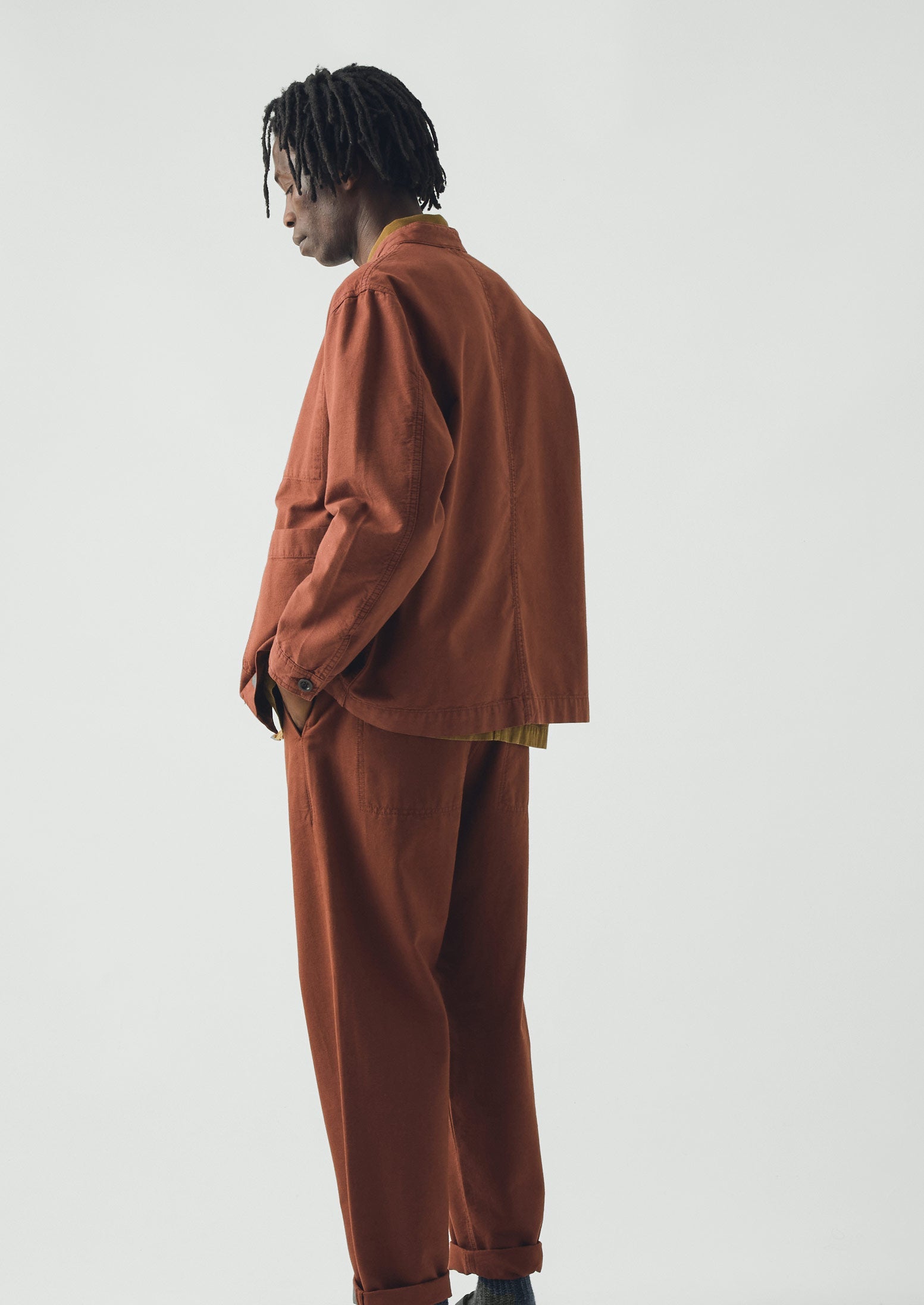 Garment Dyed Cotton Canvas Stand Collar Jacket | Cinnamon