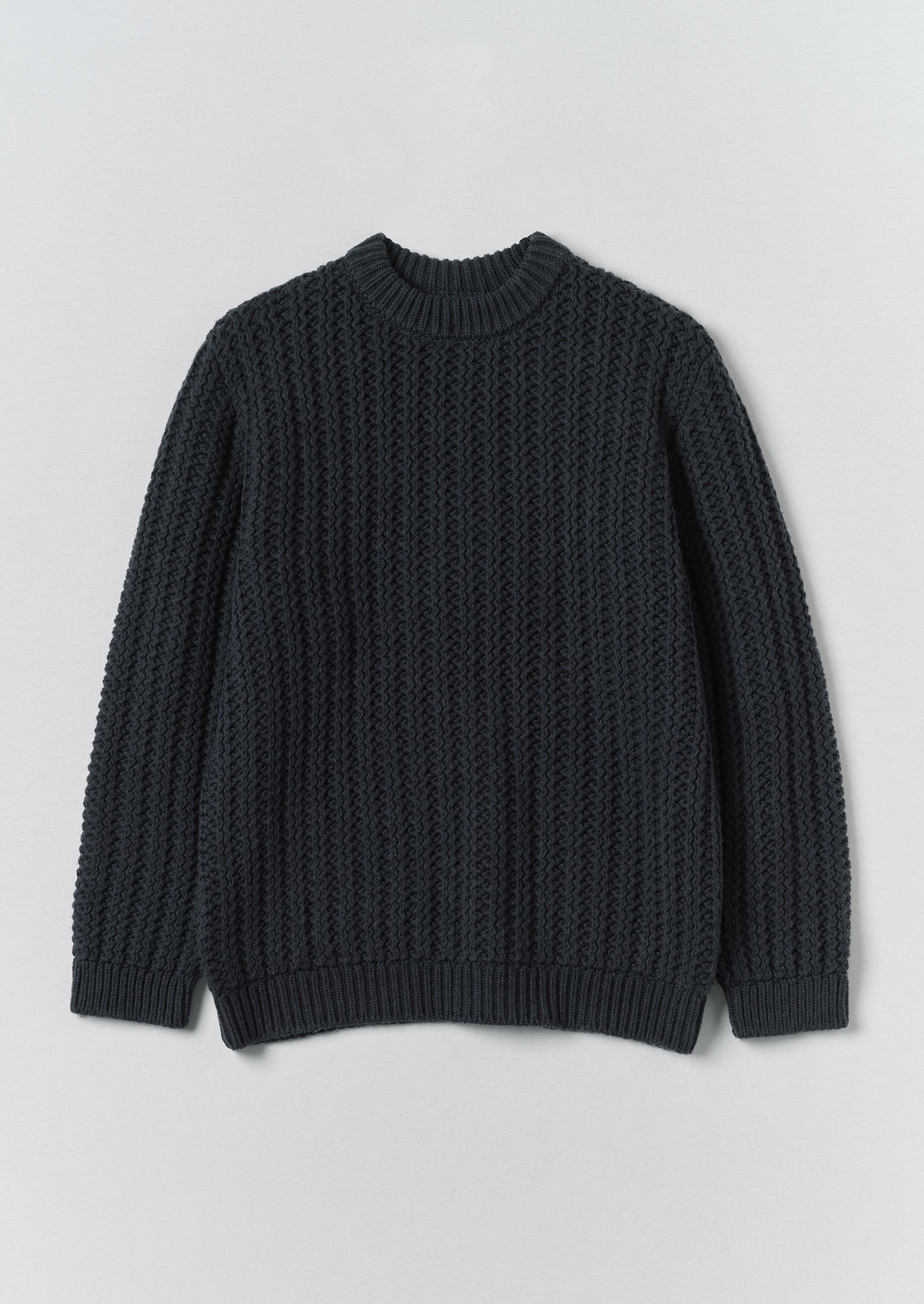 Racked Wool Cotton Sweater | Darkest Navy