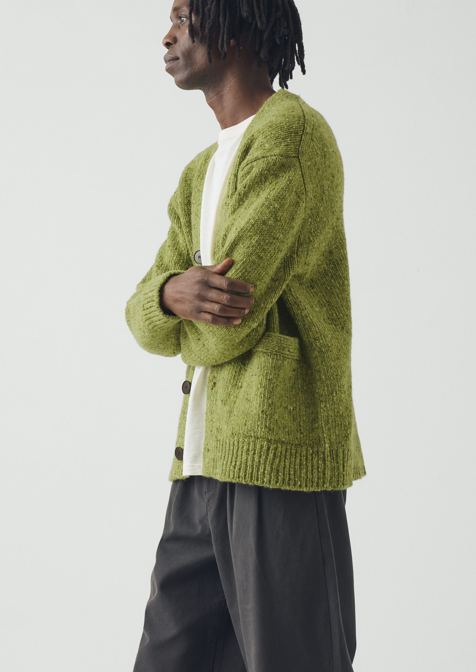 Donegal Wool V-Neck Cardigan | Rainette Green