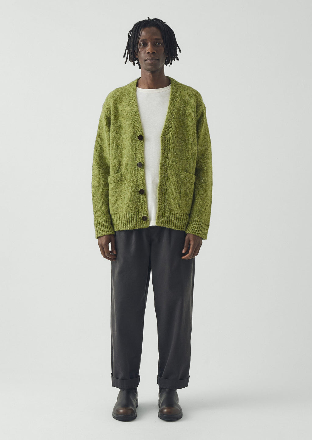 Donegal Wool V-Neck Cardigan | Rainette Green