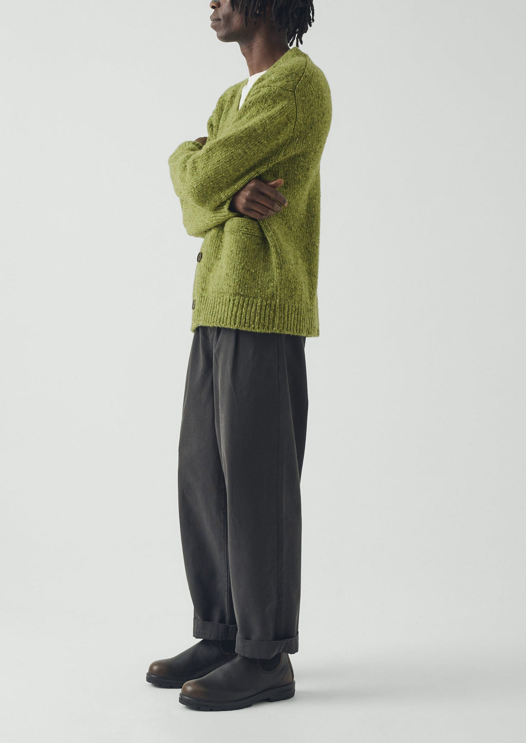 Donegal Wool V-Neck Cardigan | Rainette Green