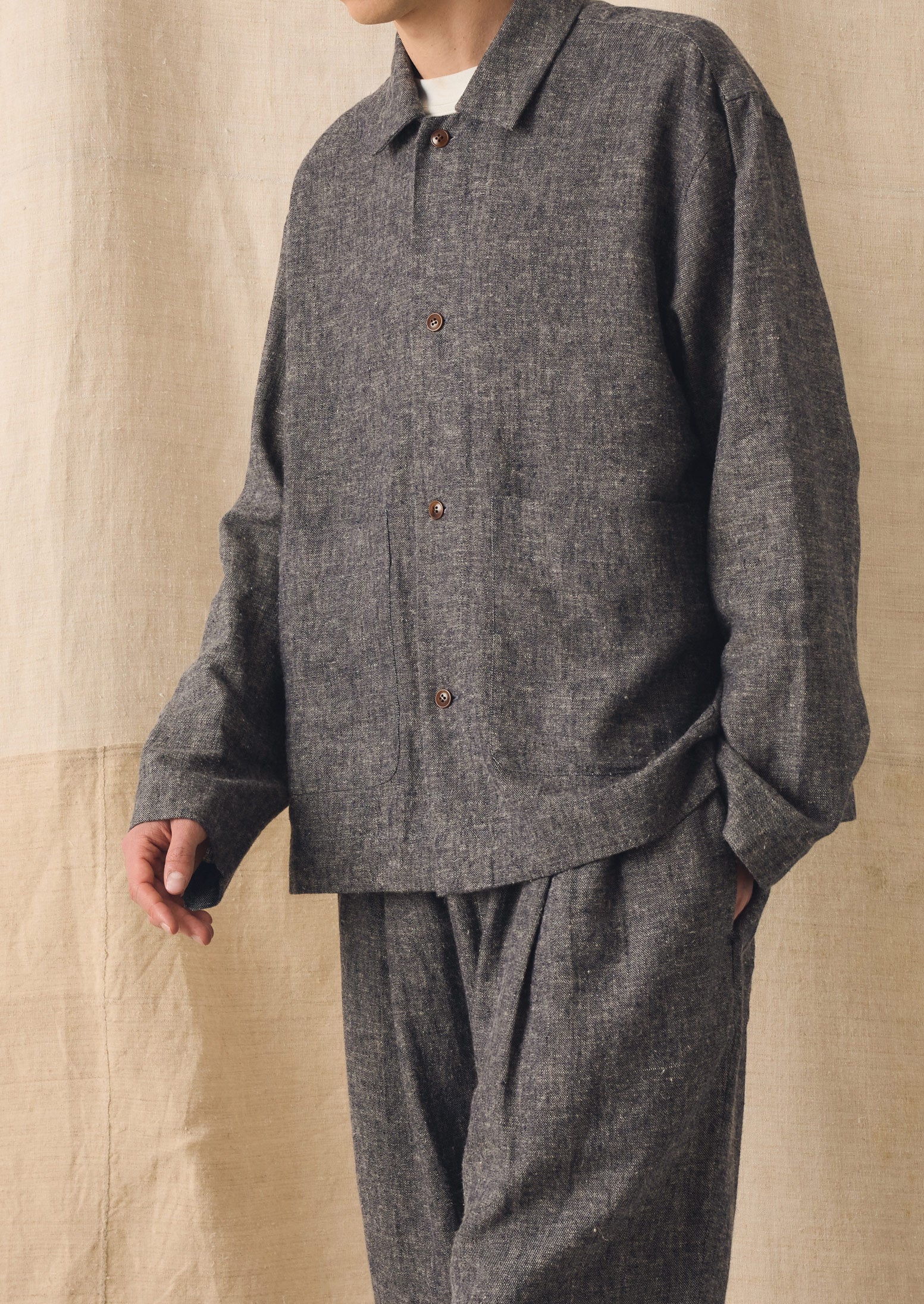 Relaxed Linen Cotton Shirt | Navy/Ecru