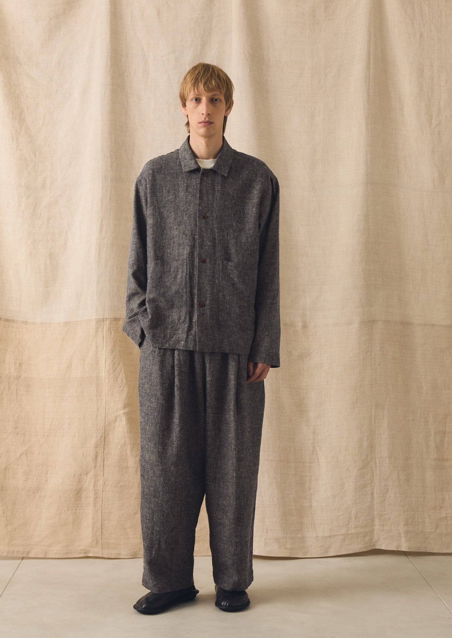 Relaxed Linen Cotton Shirt | Navy/Ecru