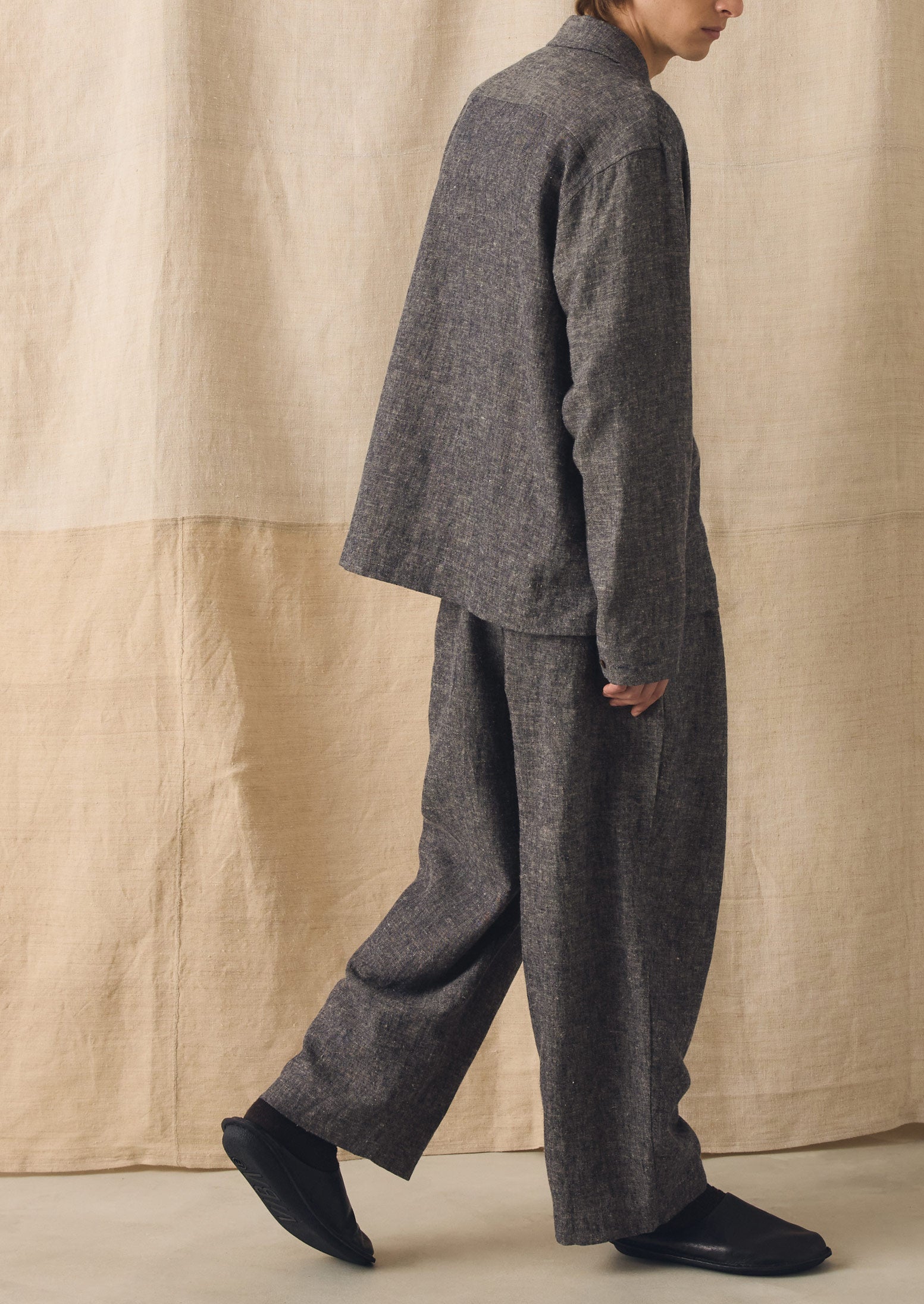 Relaxed Linen Cotton Shirt | Navy/Ecru