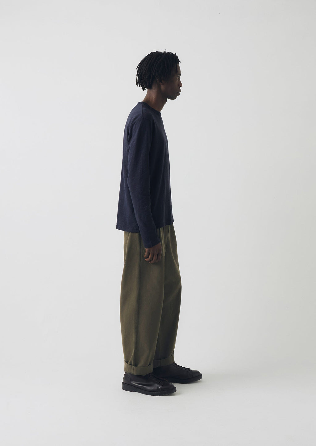 Bill Cotton Canvas Wide Leg Trousers | Dark Olive