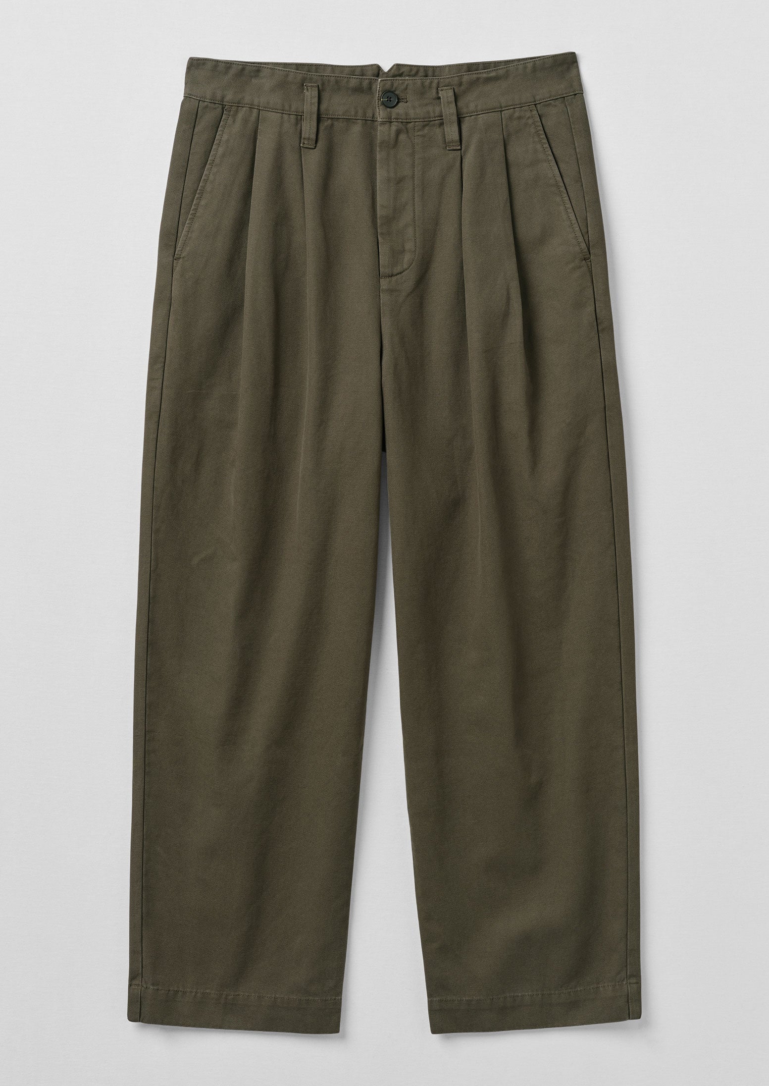 Bill Cotton Canvas Wide Leg Trousers | Dark Olive