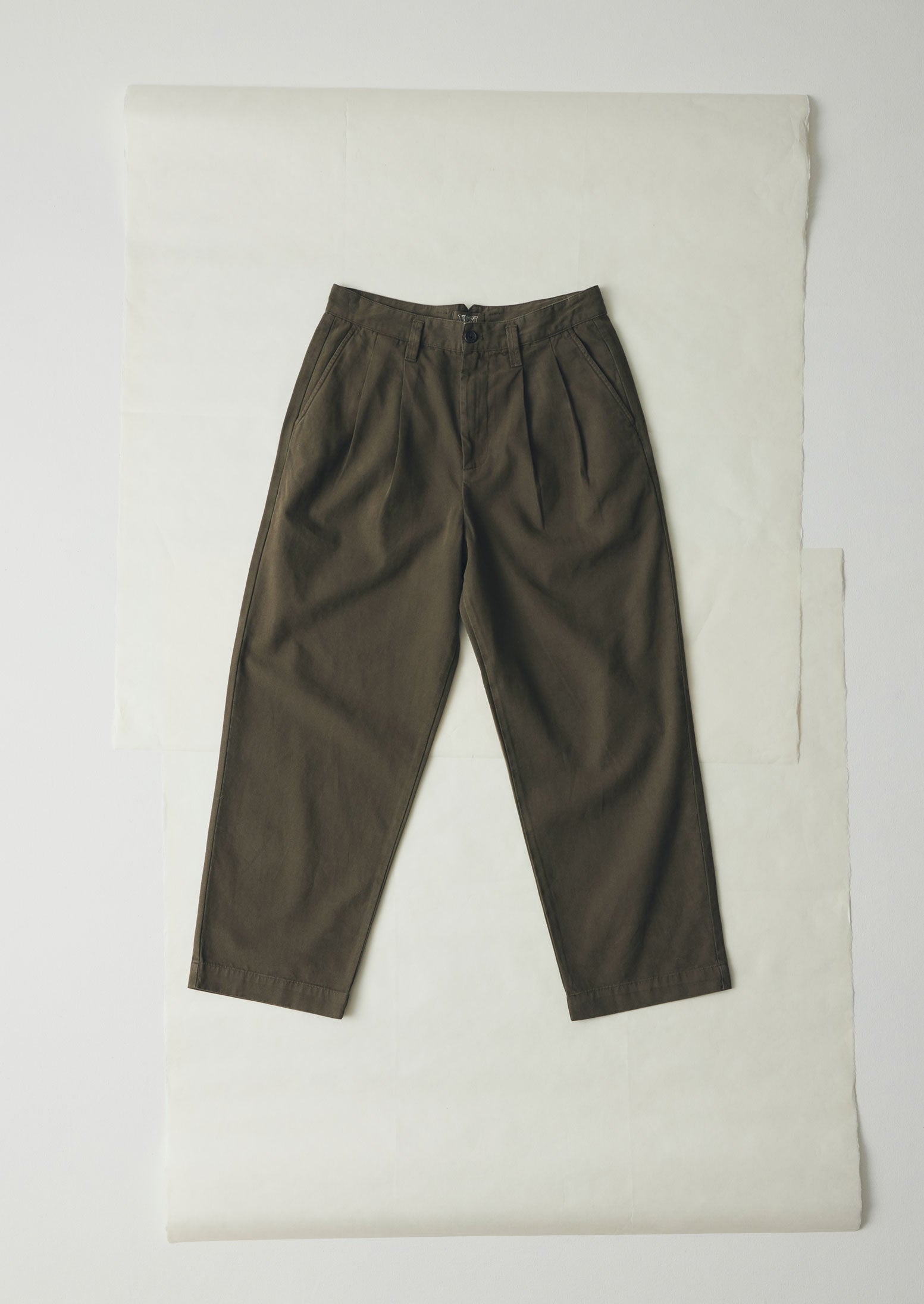 Bill Cotton Canvas Wide Leg Trousers | Dark Olive