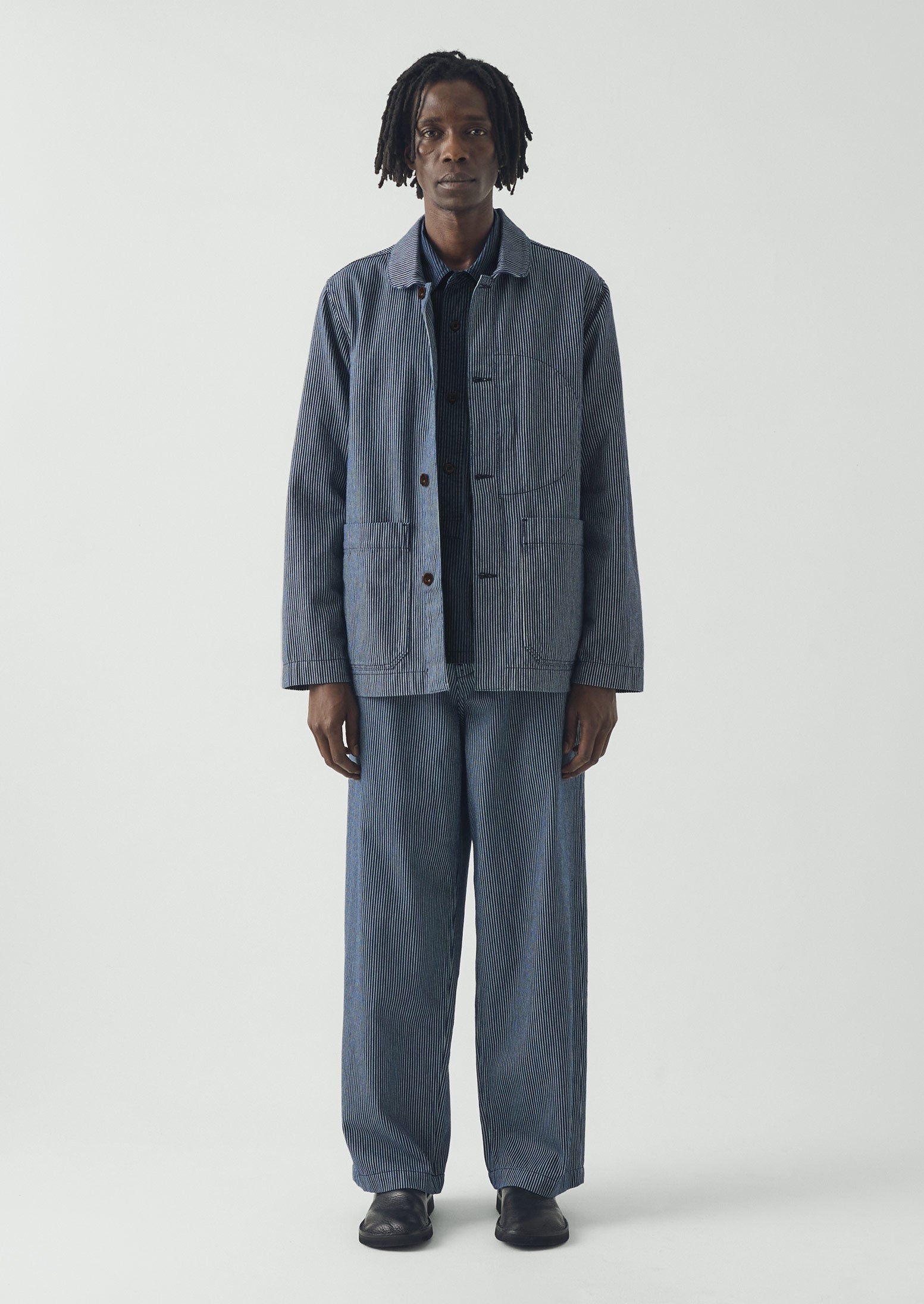 Jude Stripe Wide Leg Denim Trousers | Ecru/Indigo