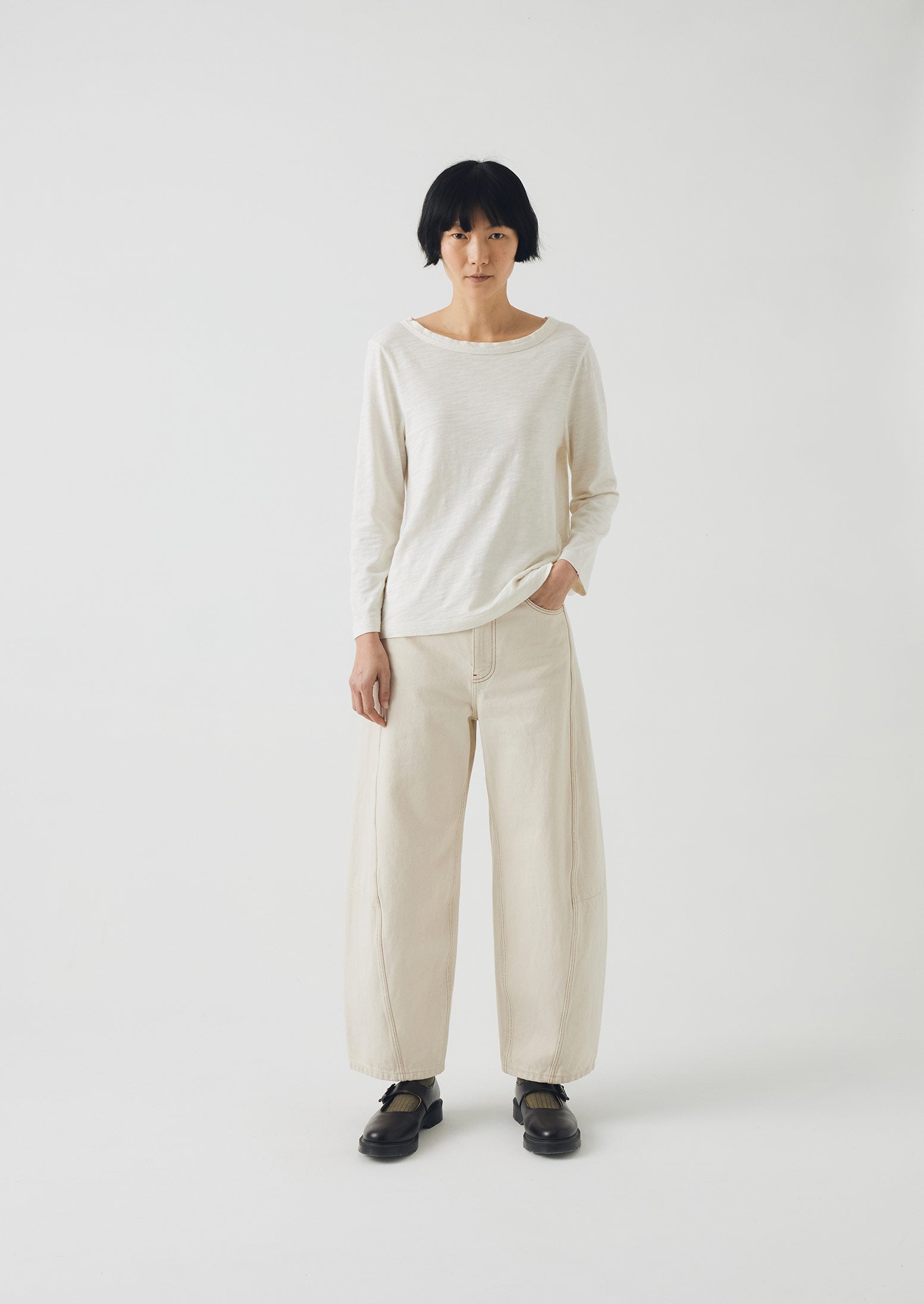 Lia Cotton Boat Neck Tee | Chalk