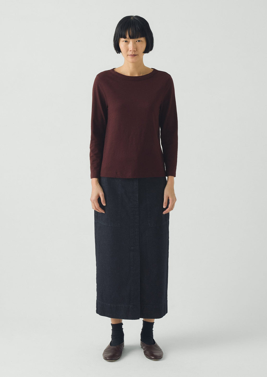 Lia Cotton Boat Neck Tee | Beetroot