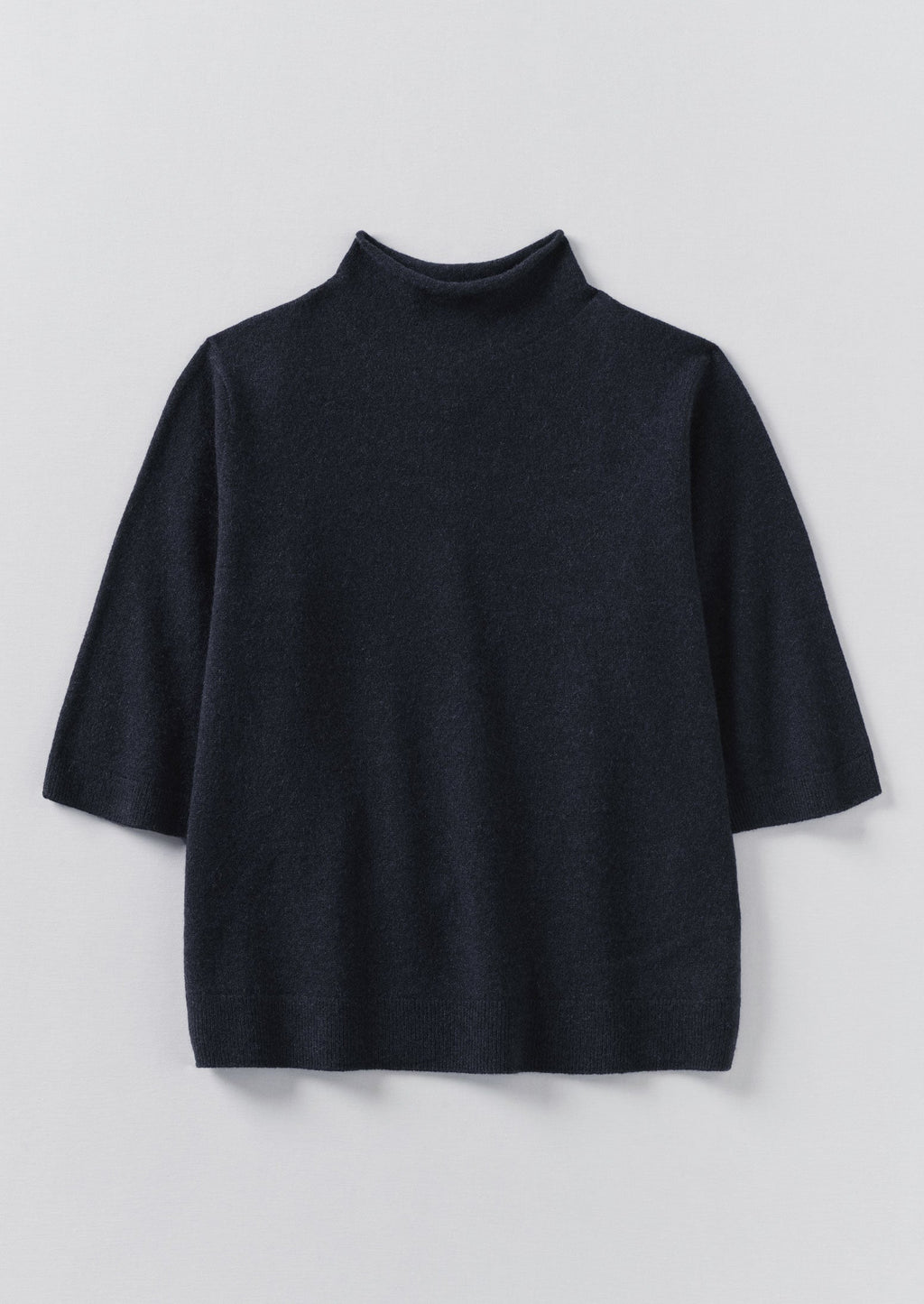 Fine Wool Cashmere Half Sleeve Sweater | Darkest Navy