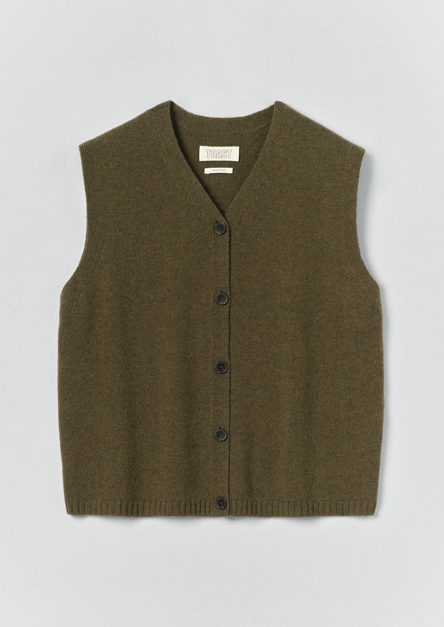 Wool Cashmere V Neck Tank | Olive Melange