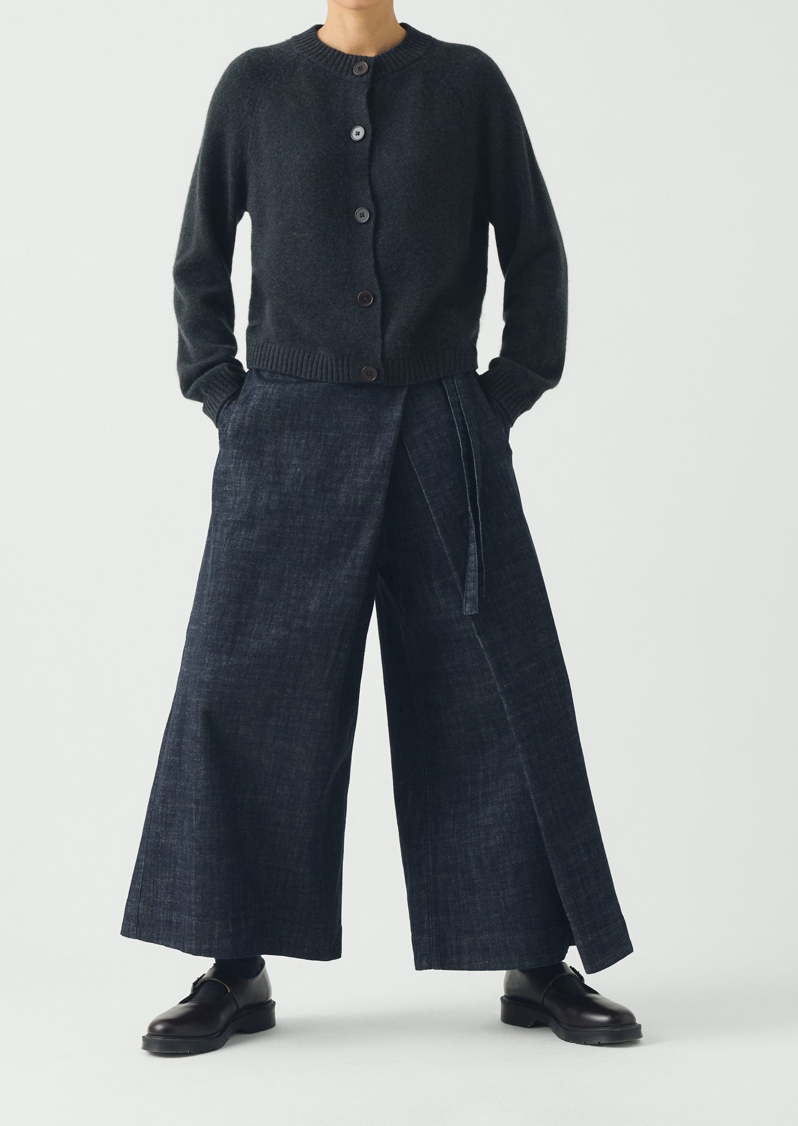 Pleated Wrap Denim Culottes | Indigo