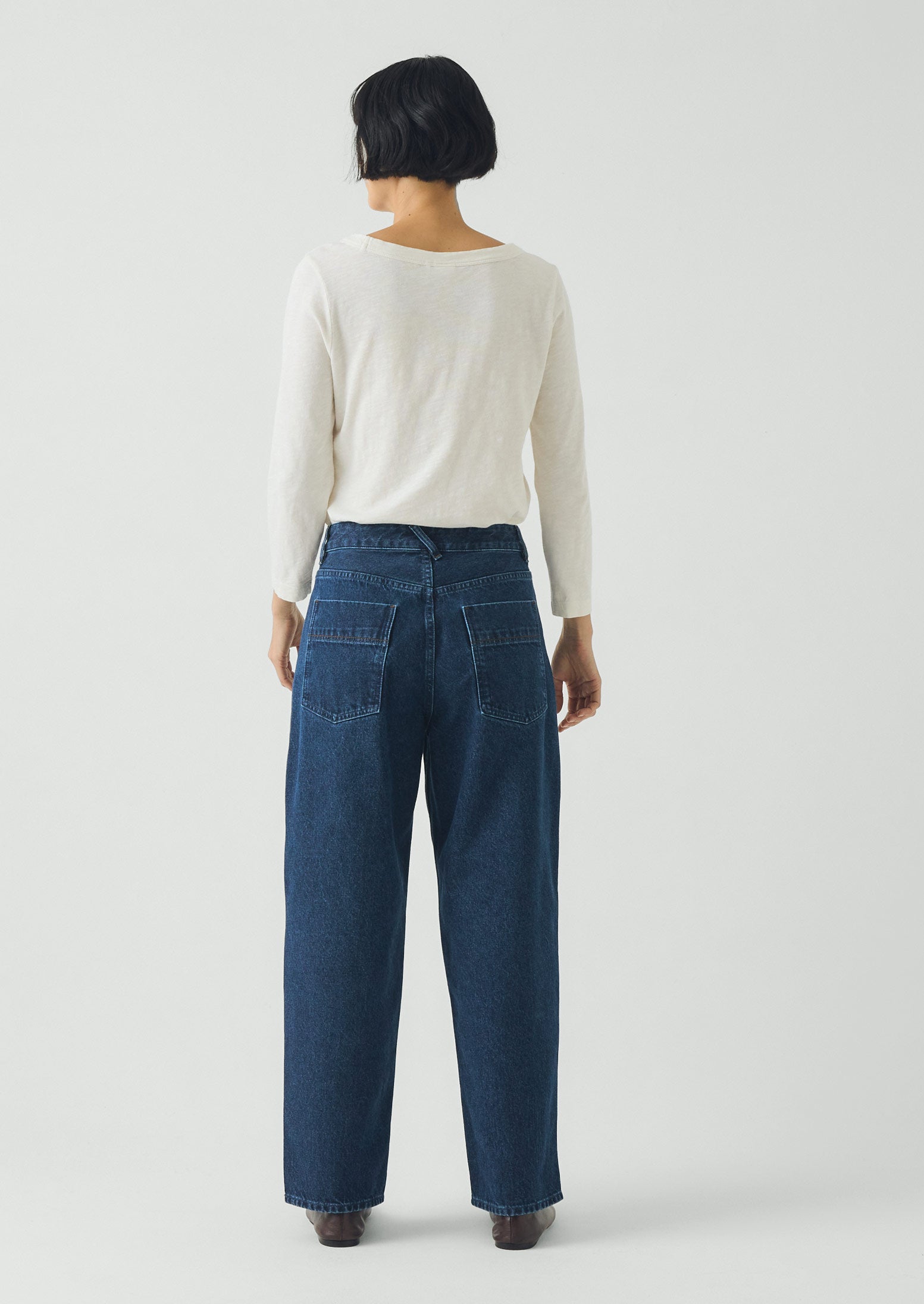 Indigo Denim Tapered Trousers | Mid Blue