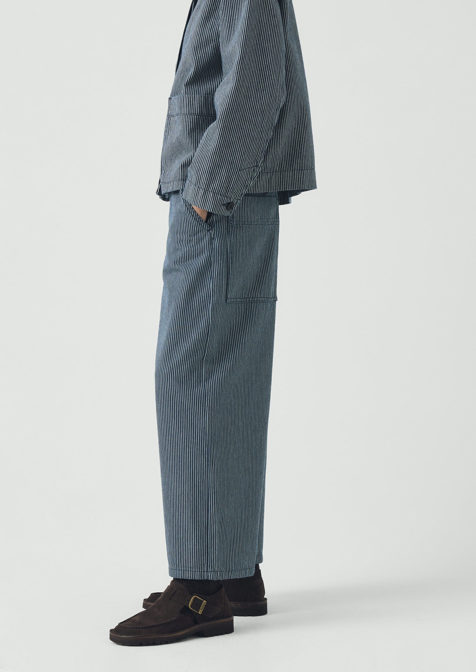 Hickory Stripe Denim Wide Leg Trousers | Ecru/Indigo