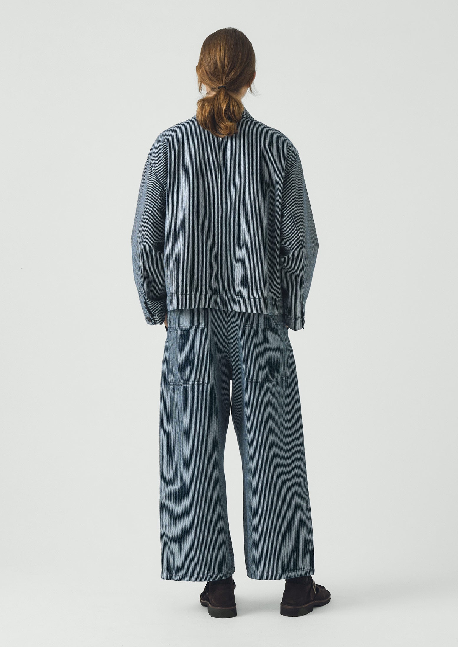 Hickory Stripe Denim Wide Leg Trousers | Ecru/Indigo