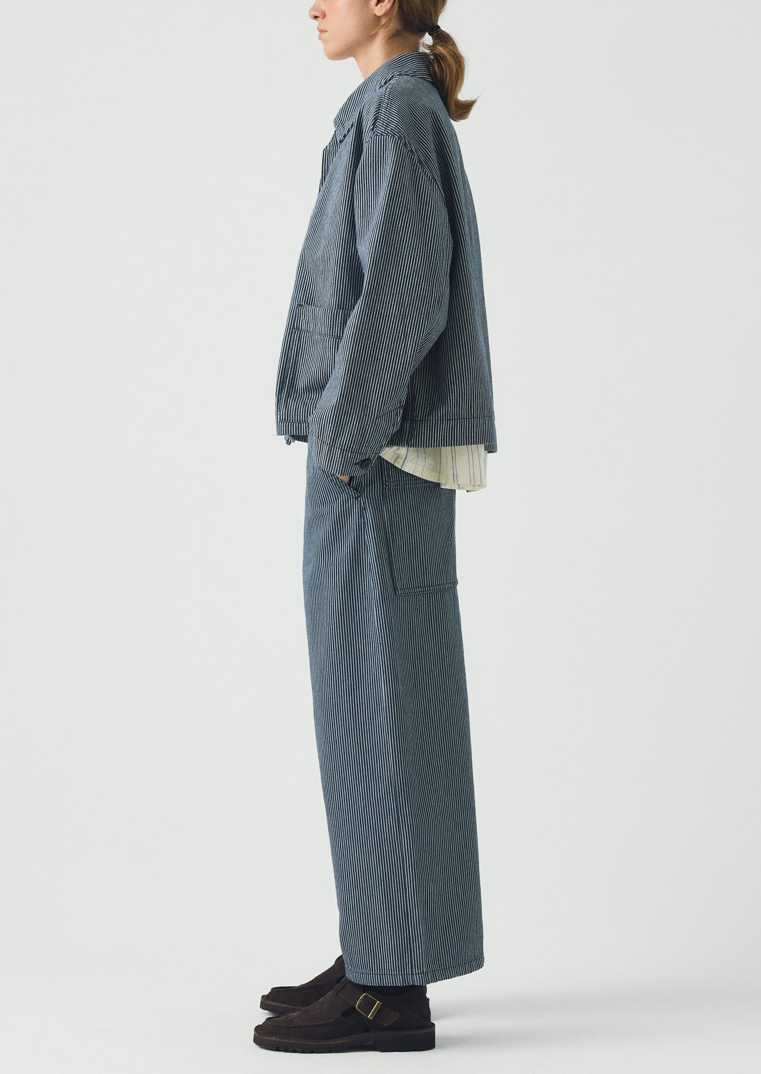 Hickory Stripe Denim Wide Leg Trousers | Ecru/Indigo