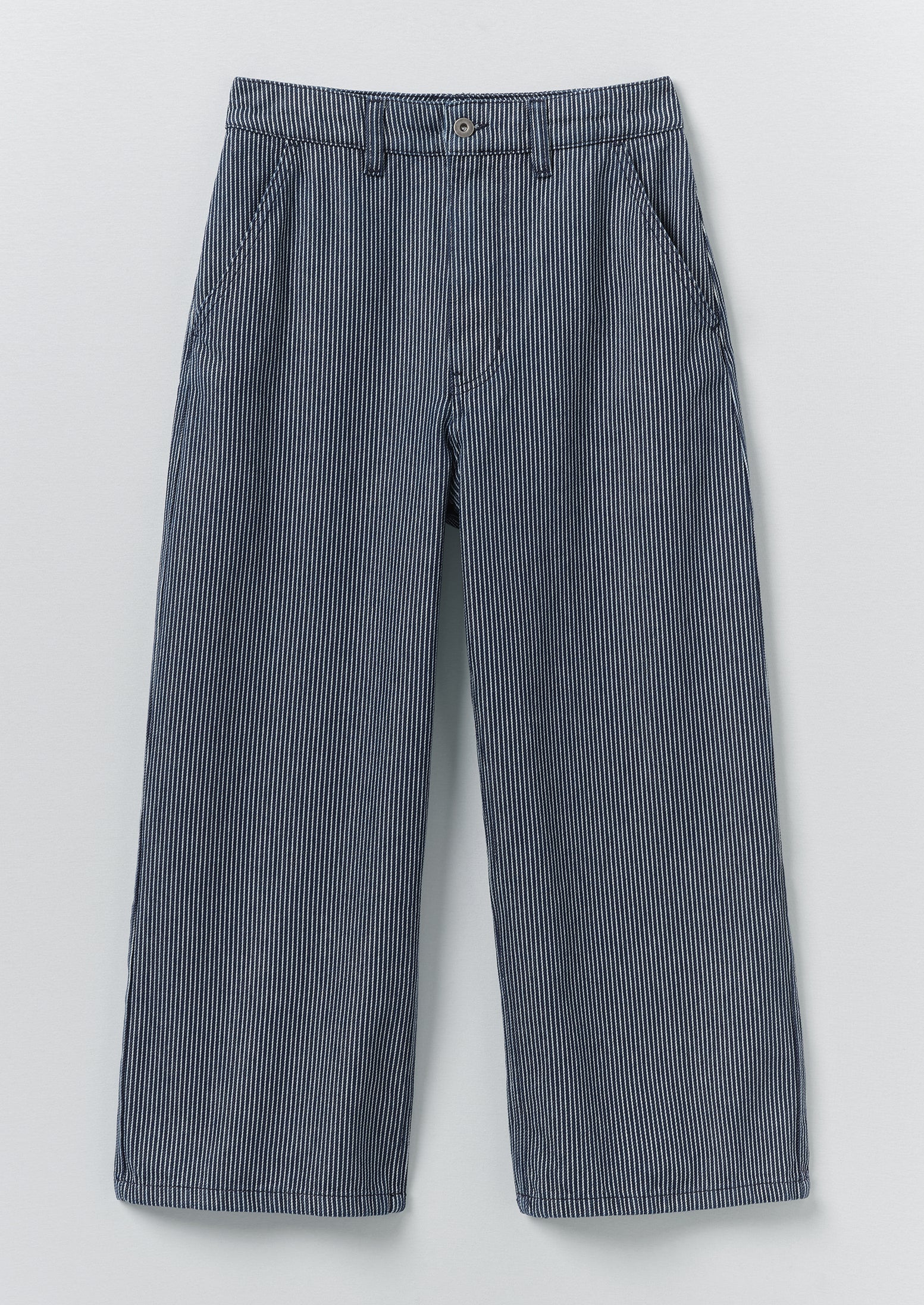 Hickory Stripe Denim Wide Leg Trousers | Ecru/Indigo