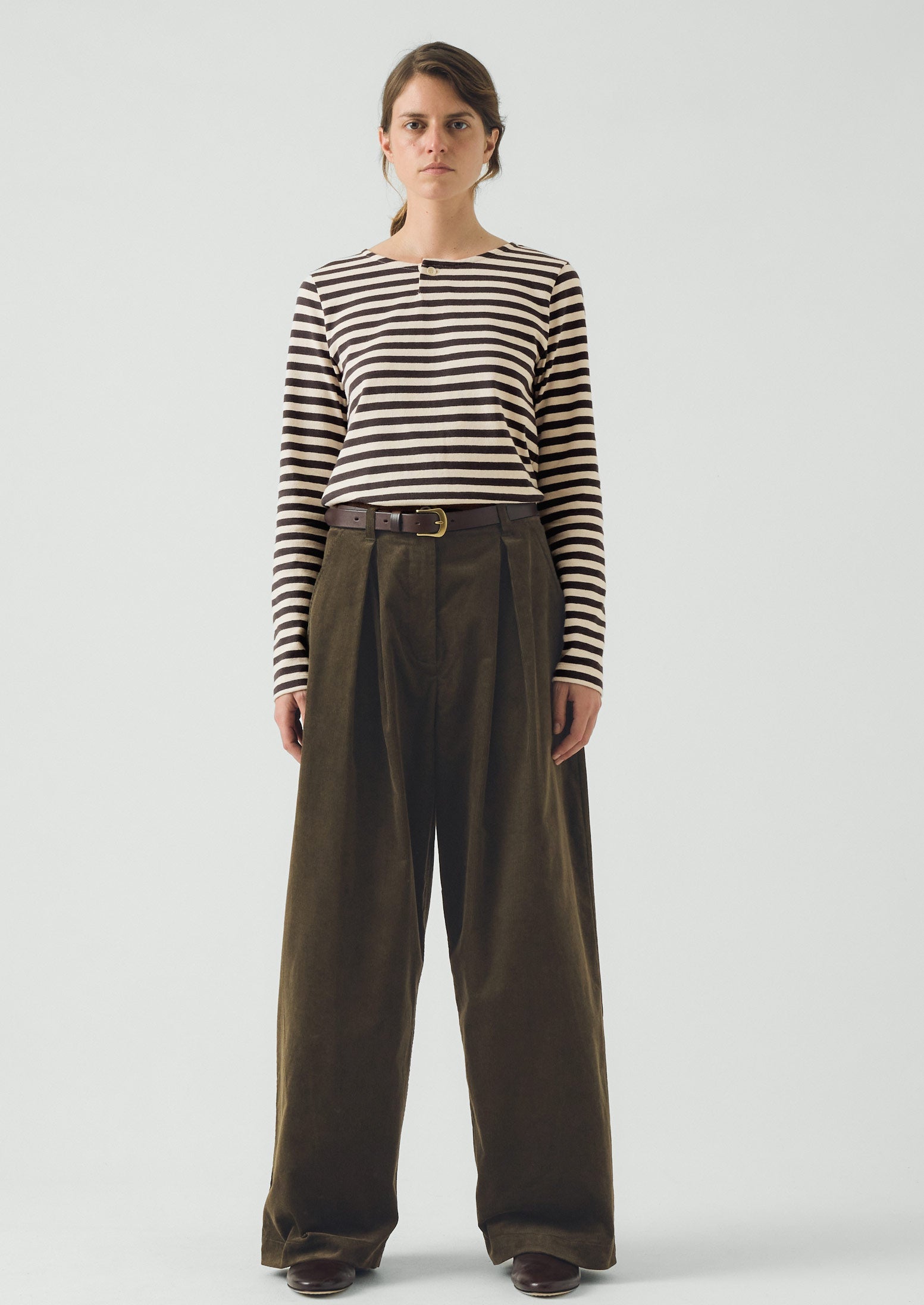 Organic Cord Box Pleat Trousers | Tent Green