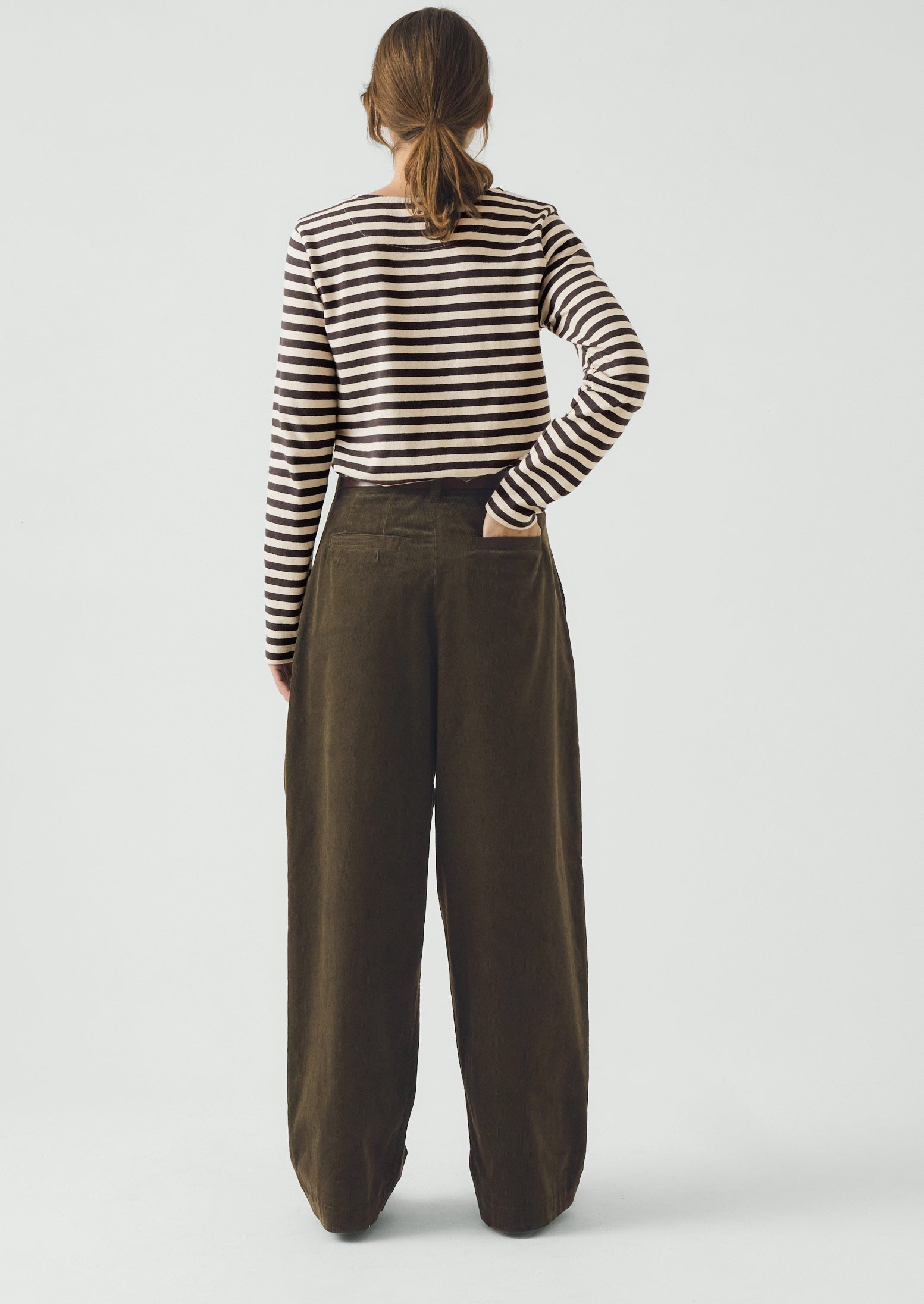 Organic Cord Box Pleat Trousers | Tent Green