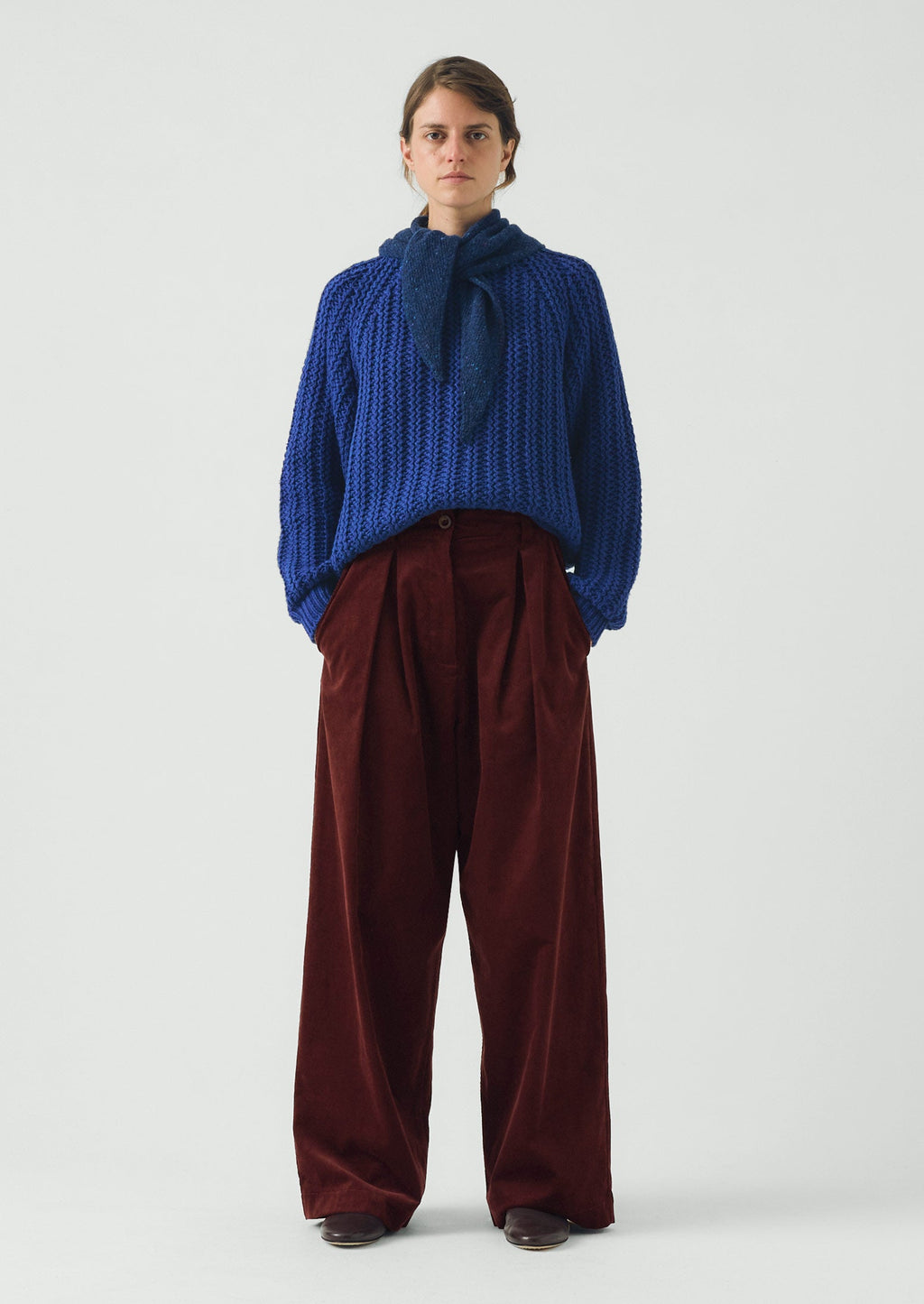 Organic Cord Box Pleat Trousers | Beetroot